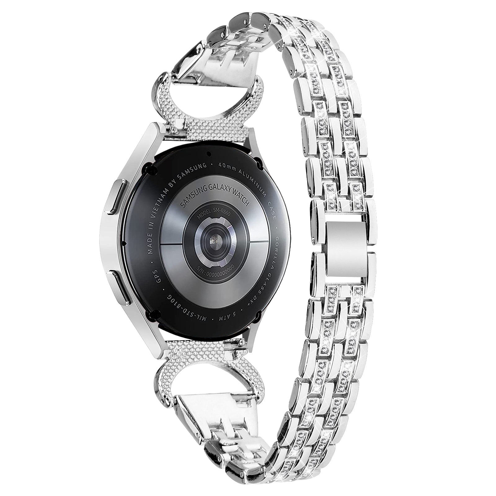 Stainless Steel Watch Band for Samsung Galaxy Watch6 40mm 44mm Watch6 Classic 43mm 47mm Watch 5 40mm 44mm Watch4 40mm 44mm Watch3 41mm 20mm 5-Bead Rhinestone Decor Bracelet