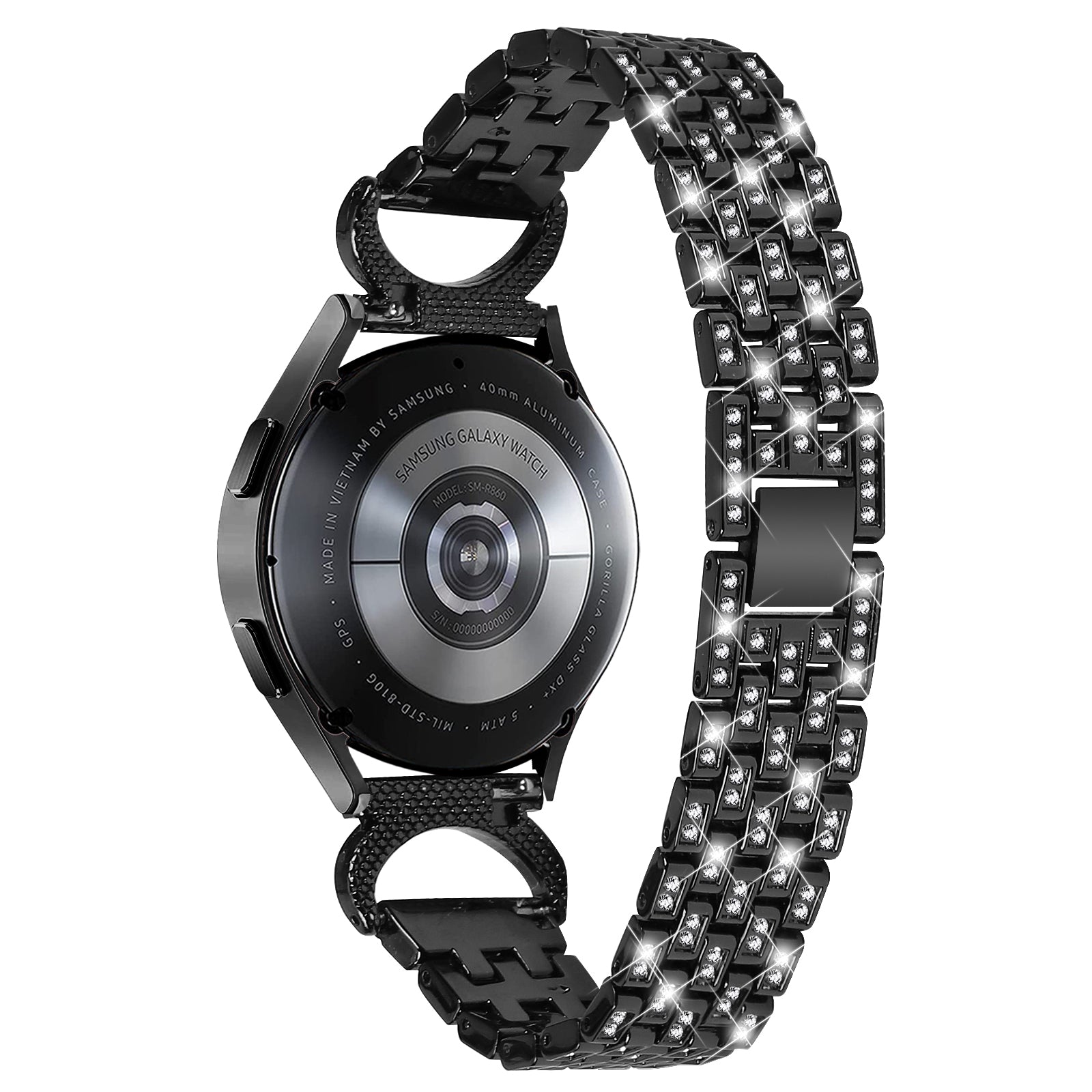 Rhinestone Decor Band for Samsung Galaxy Watch6 40mm 44mm Watch6 Classic 43mm 47mm Watch 5 40mm 44mm Watch4 40mm 44mm Watch3 41mm 5-Bead 20mm Stainless Steel Watch Strap