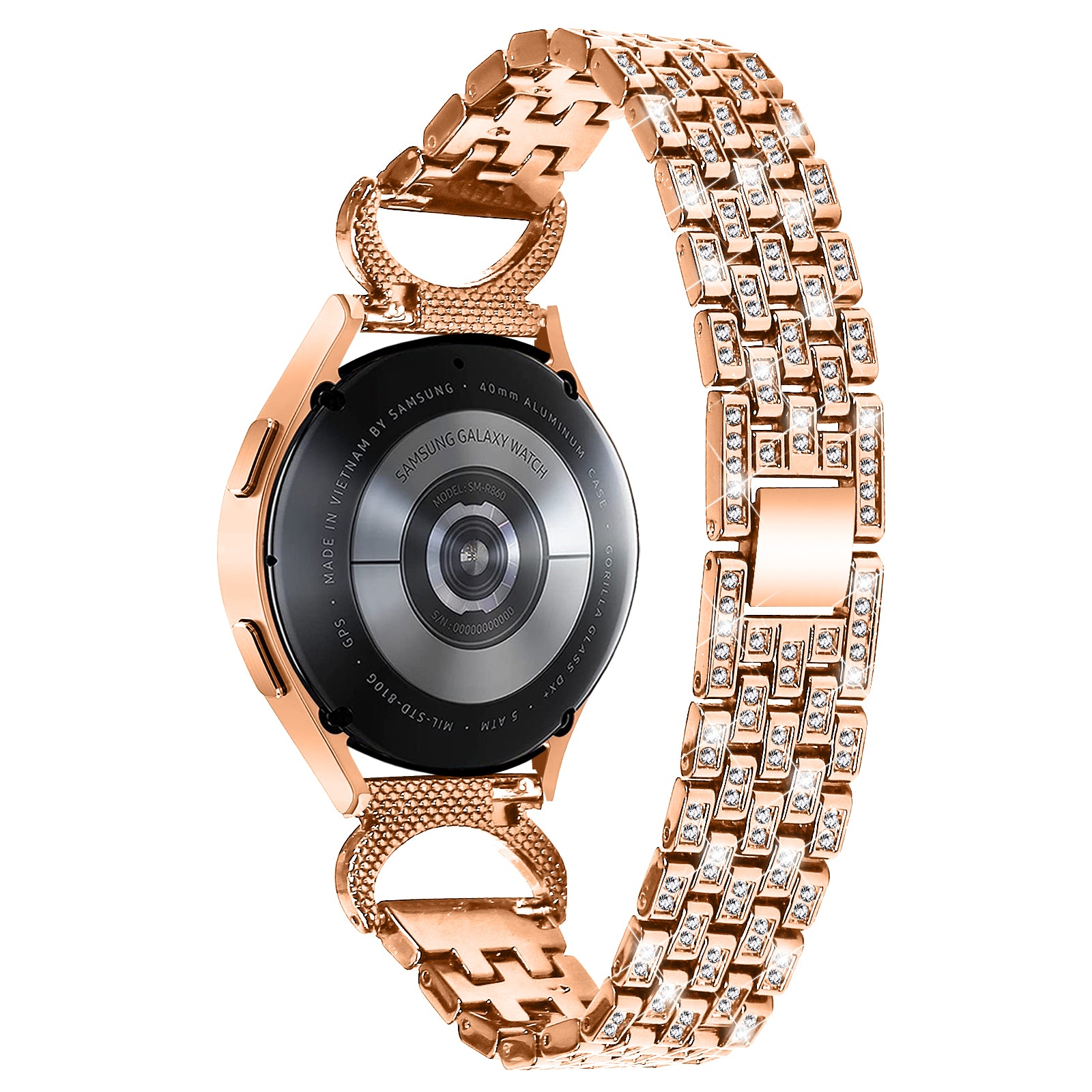 Rhinestone Decor Band for Samsung Galaxy Watch6 40mm 44mm Watch6 Classic 43mm 47mm Watch 5 40mm 44mm Watch4 40mm 44mm Watch3 41mm 5-Bead 20mm Stainless Steel Watch Strap