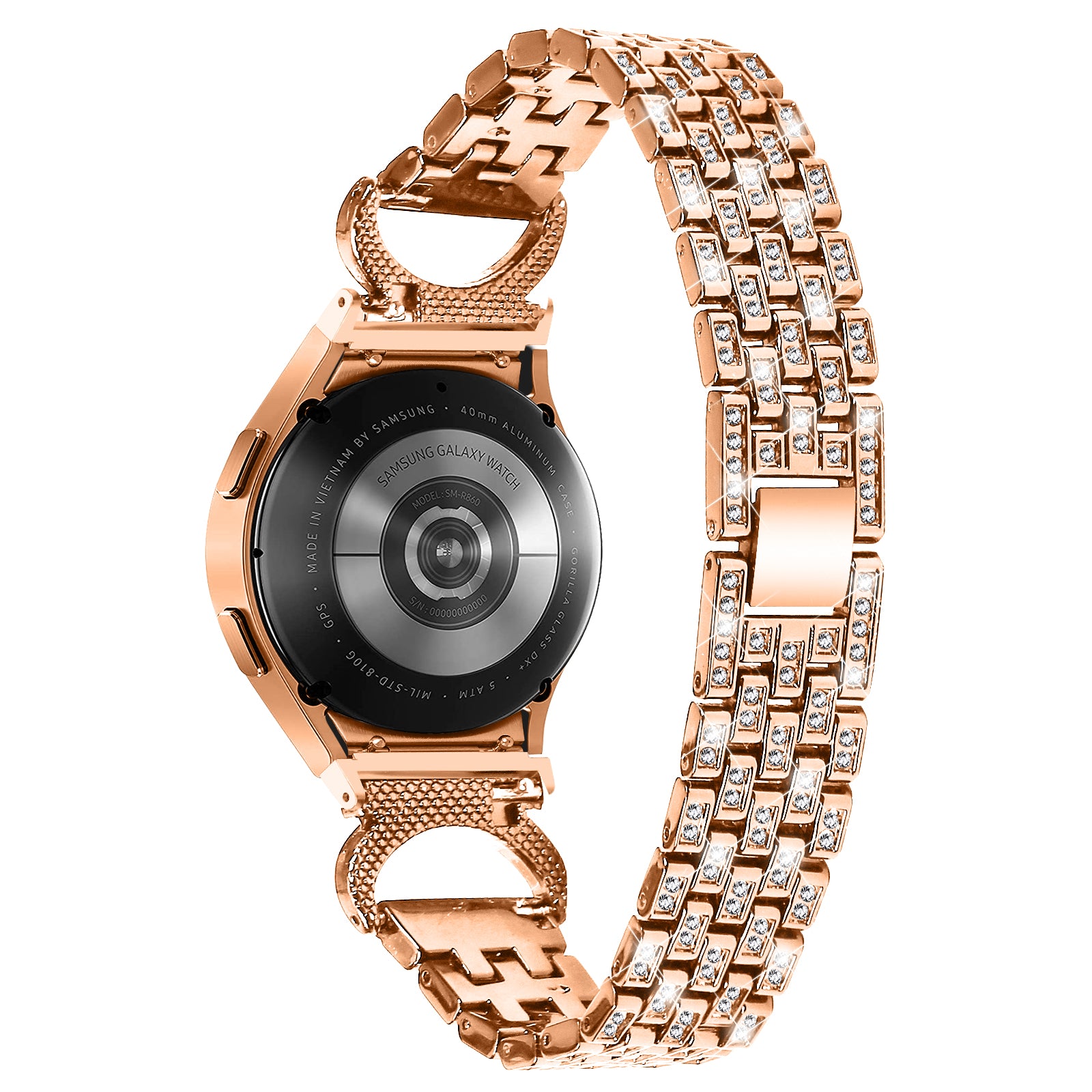 Stainless Steel Watch Band for Samsung Galaxy Watch6 40mm 44mm Watch6 Classic 43mm 47mm Watch 5 40mm 44mm Watch4 40mm 44mm 5-Bead Rhinestone Decor Replacement Bracelet with Connector