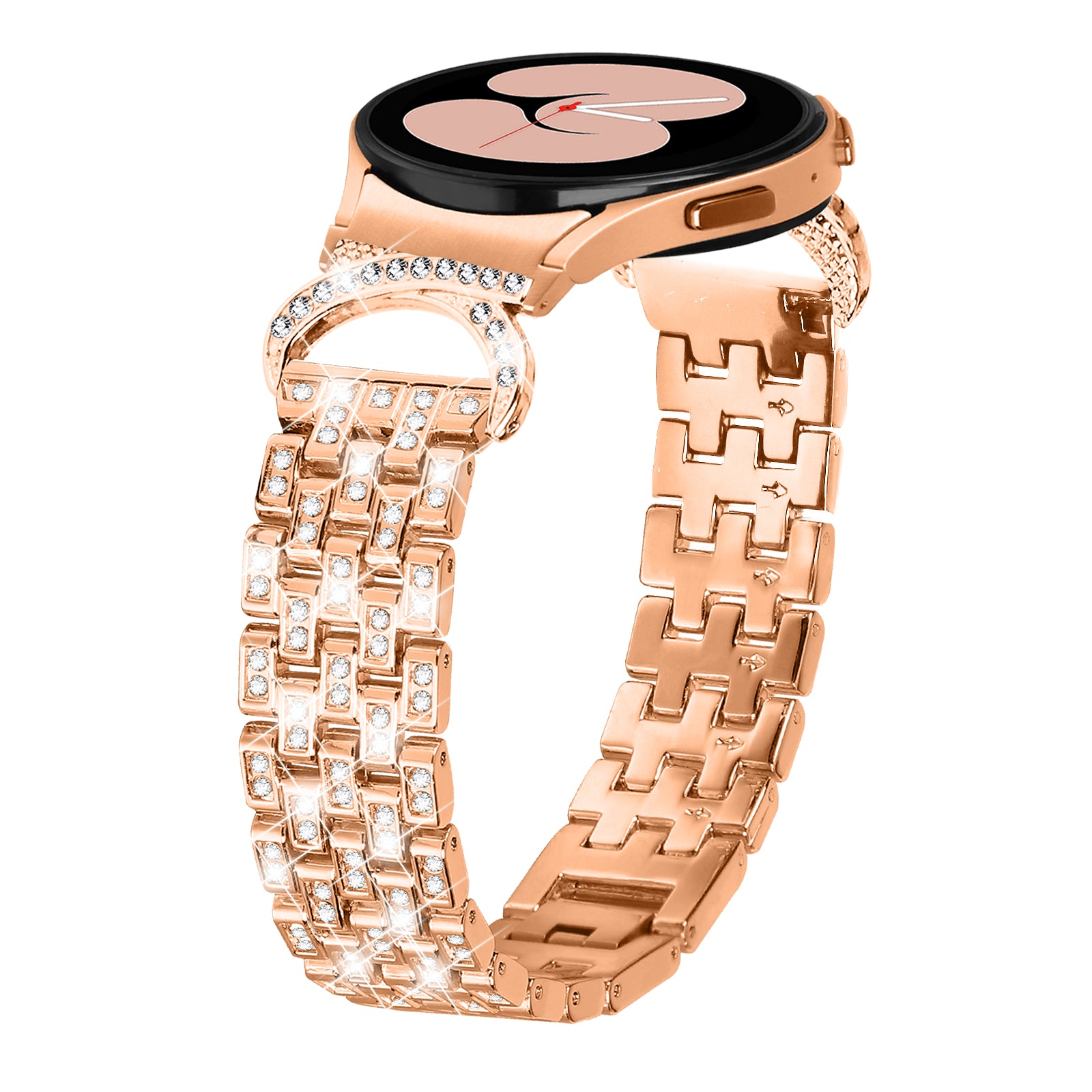 Stainless Steel Watch Band for Samsung Galaxy Watch6 40mm 44mm Watch6 Classic 43mm 47mm Watch 5 40mm 44mm Watch4 40mm 44mm 5-Bead Rhinestone Decor Replacement Bracelet with Connector