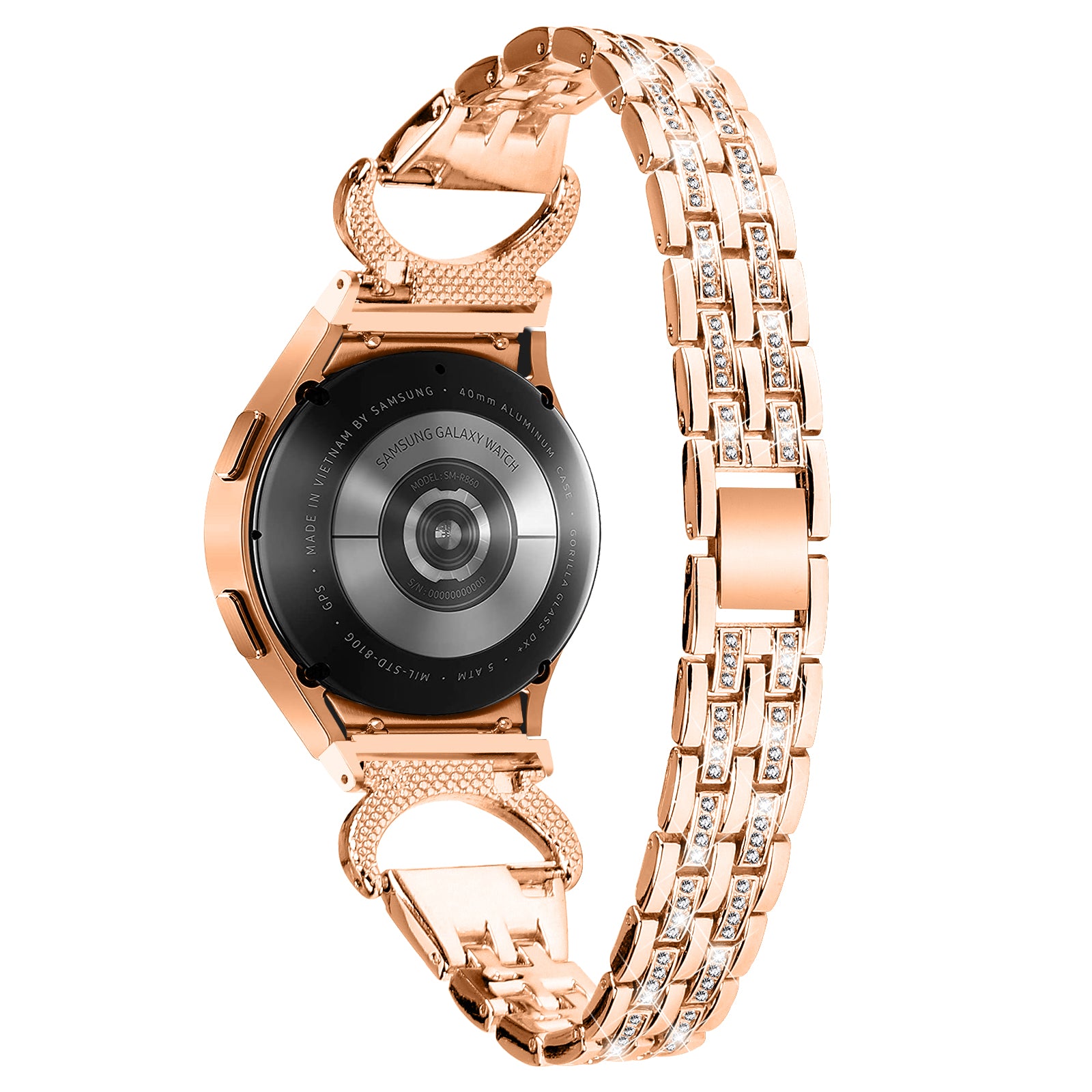 Bling Band for Samsung Galaxy Watch6 40mm 44mm Watch6 Classic 43mm 47mm Watch 5 40mm 44mm Watch4 40mm 44mm Rhinestone Decor Stainless Steel 5-Bead Watch Strap with Connector