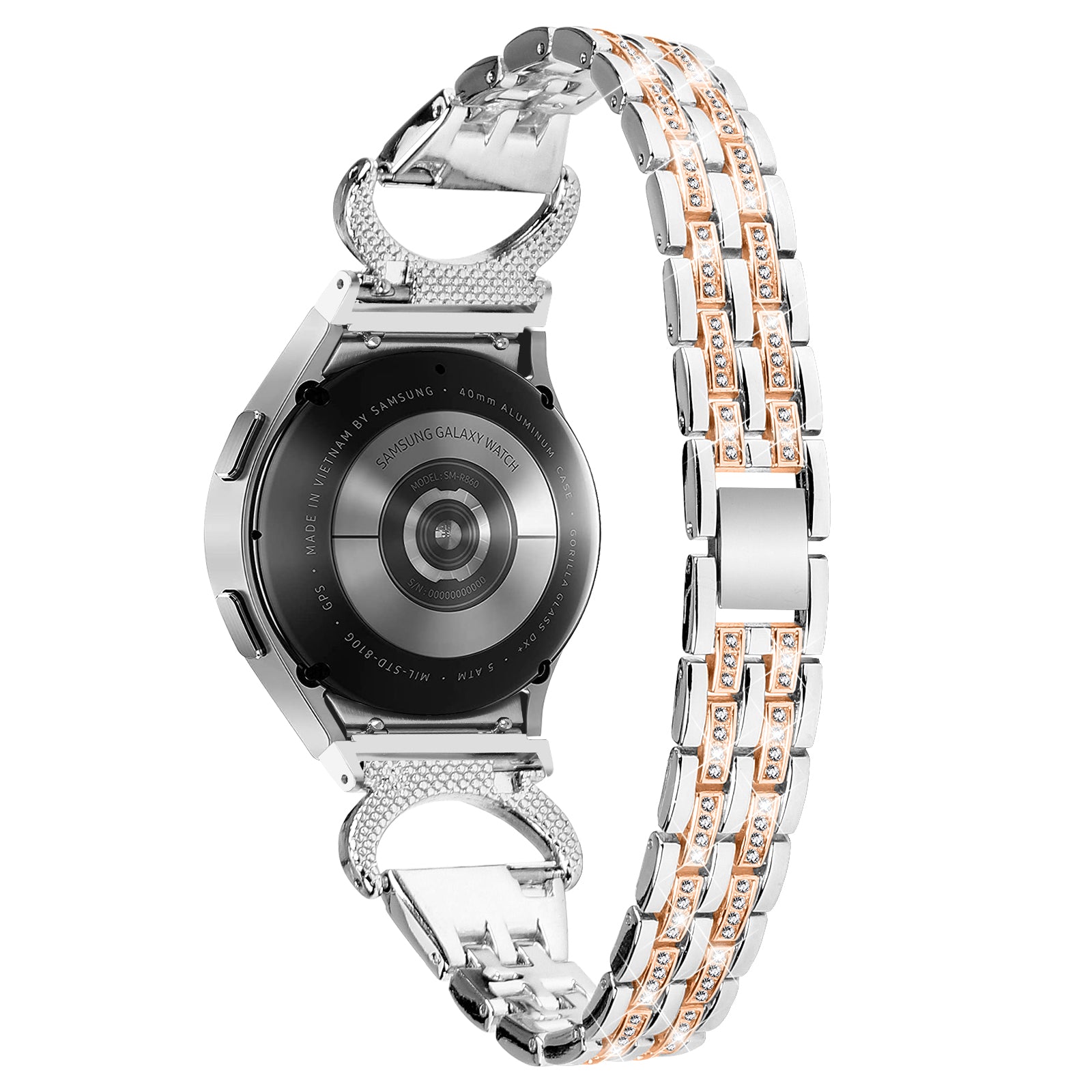 Bling Band for Samsung Galaxy Watch6 40mm 44mm Watch6 Classic 43mm 47mm Watch 5 40mm 44mm Watch4 40mm 44mm Rhinestone Decor Stainless Steel 5-Bead Watch Strap with Connector