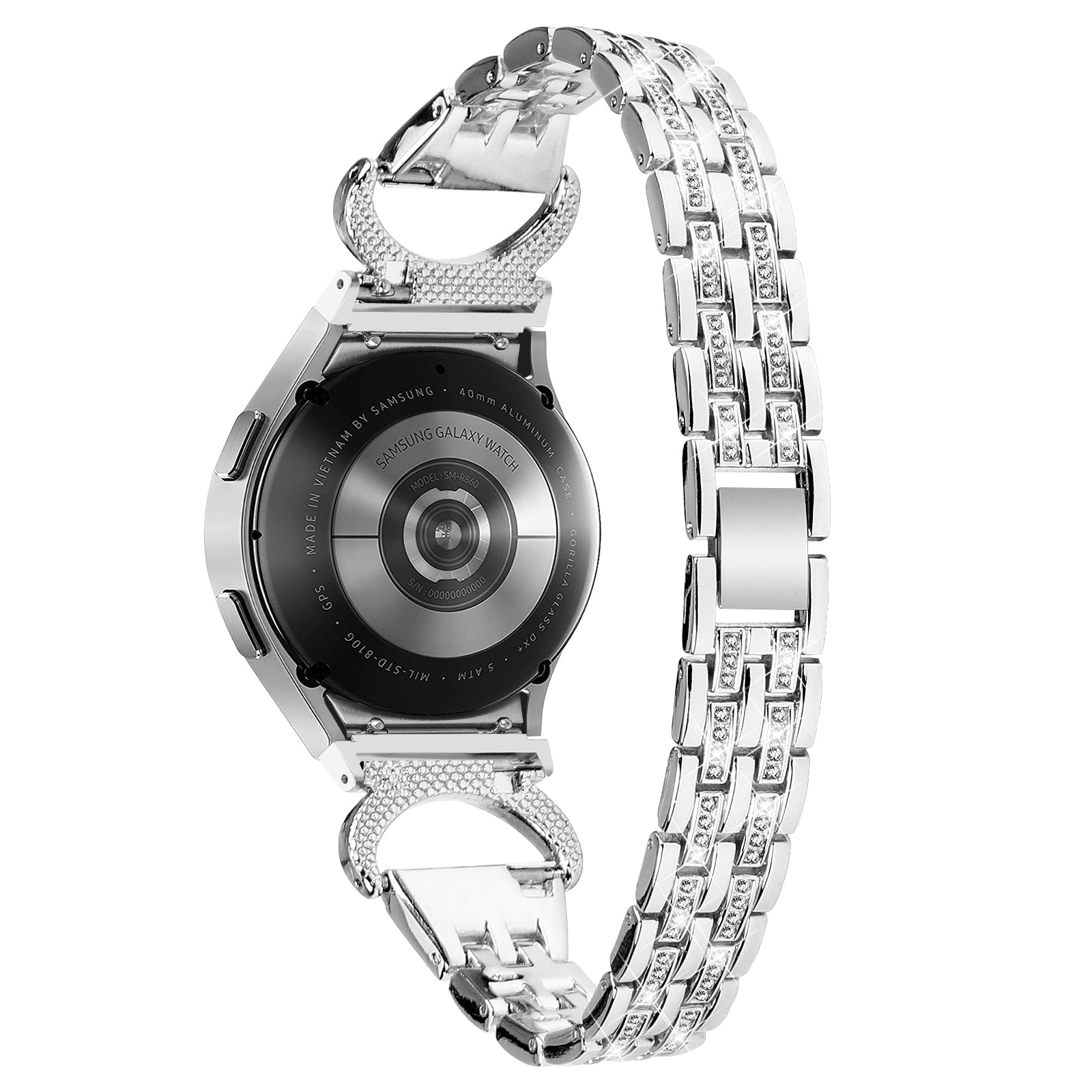 Bling Band for Samsung Galaxy Watch6 40mm 44mm Watch6 Classic 43mm 47mm Watch 5 40mm 44mm Watch4 40mm 44mm Rhinestone Decor Stainless Steel 5-Bead Watch Strap with Connector