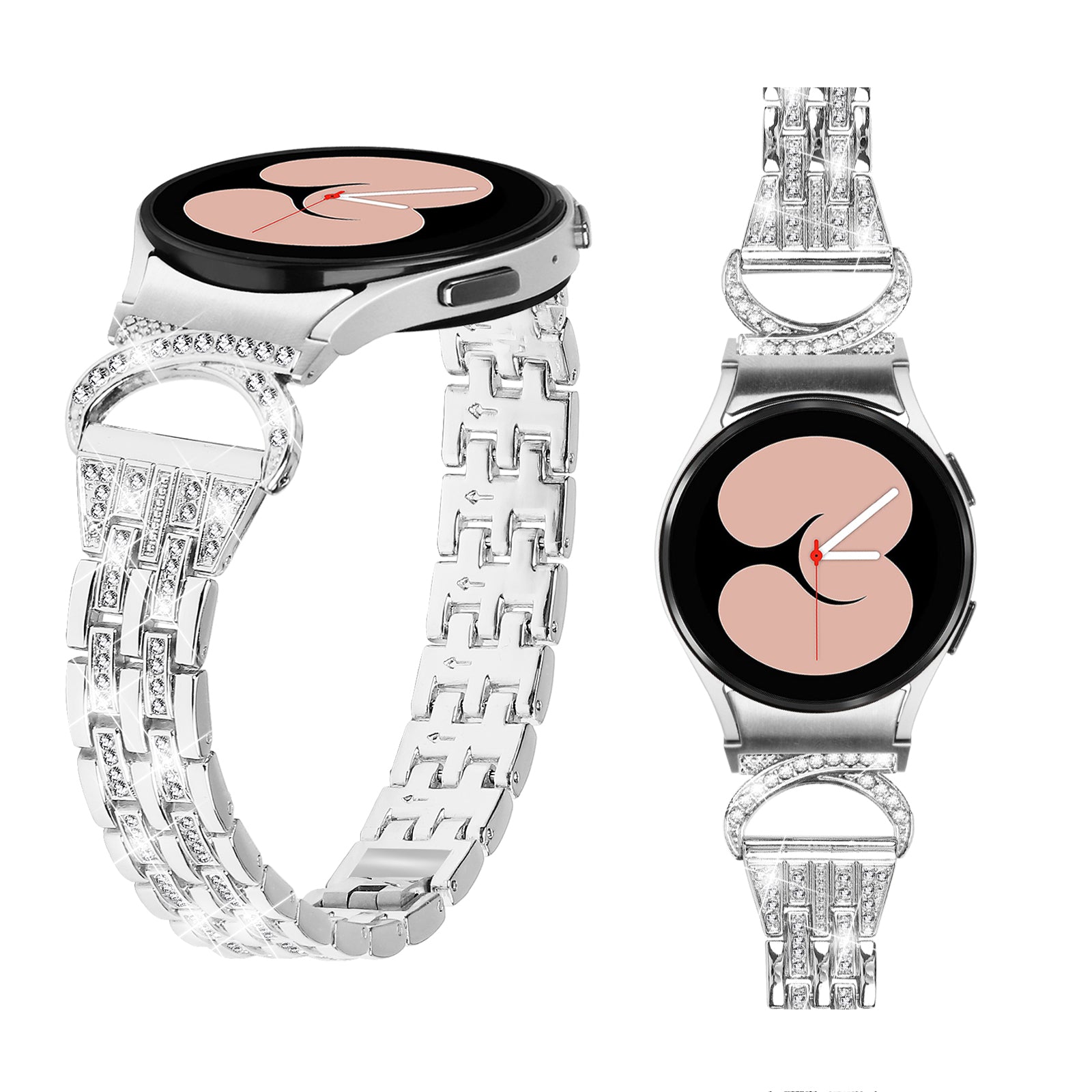 Bling Band for Samsung Galaxy Watch6 40mm 44mm Watch6 Classic 43mm 47mm Watch 5 40mm 44mm Watch4 40mm 44mm Rhinestone Decor Stainless Steel 5-Bead Watch Strap with Connector