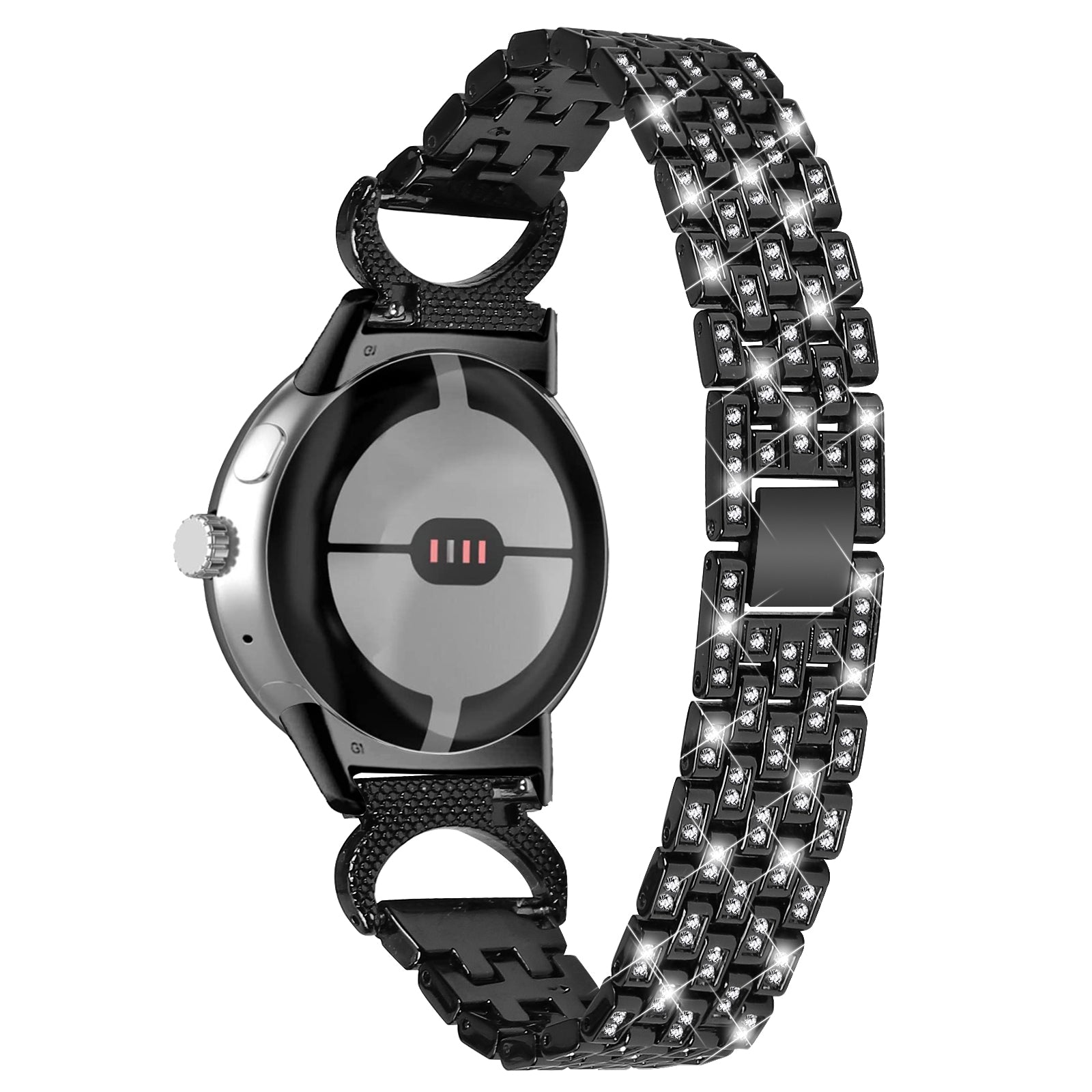 For Google Pixel Watch 2 Pixel Watch Rhinestone Decor Metal Wristband Strap 5-Bead Stainless Steel Watch Band