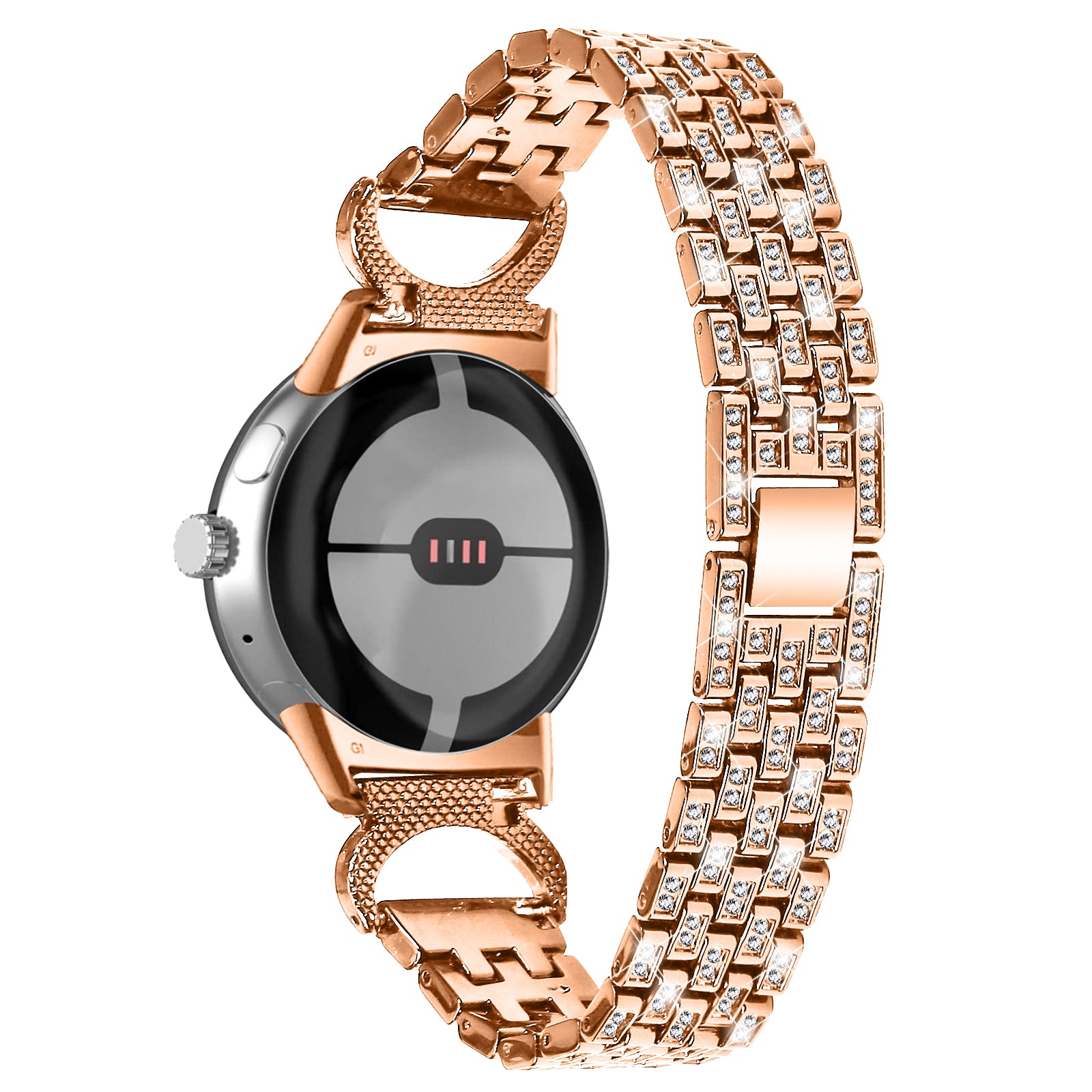 For Google Pixel Watch 2 Pixel Watch Rhinestone Decor Metal Wristband Strap 5-Bead Stainless Steel Watch Band