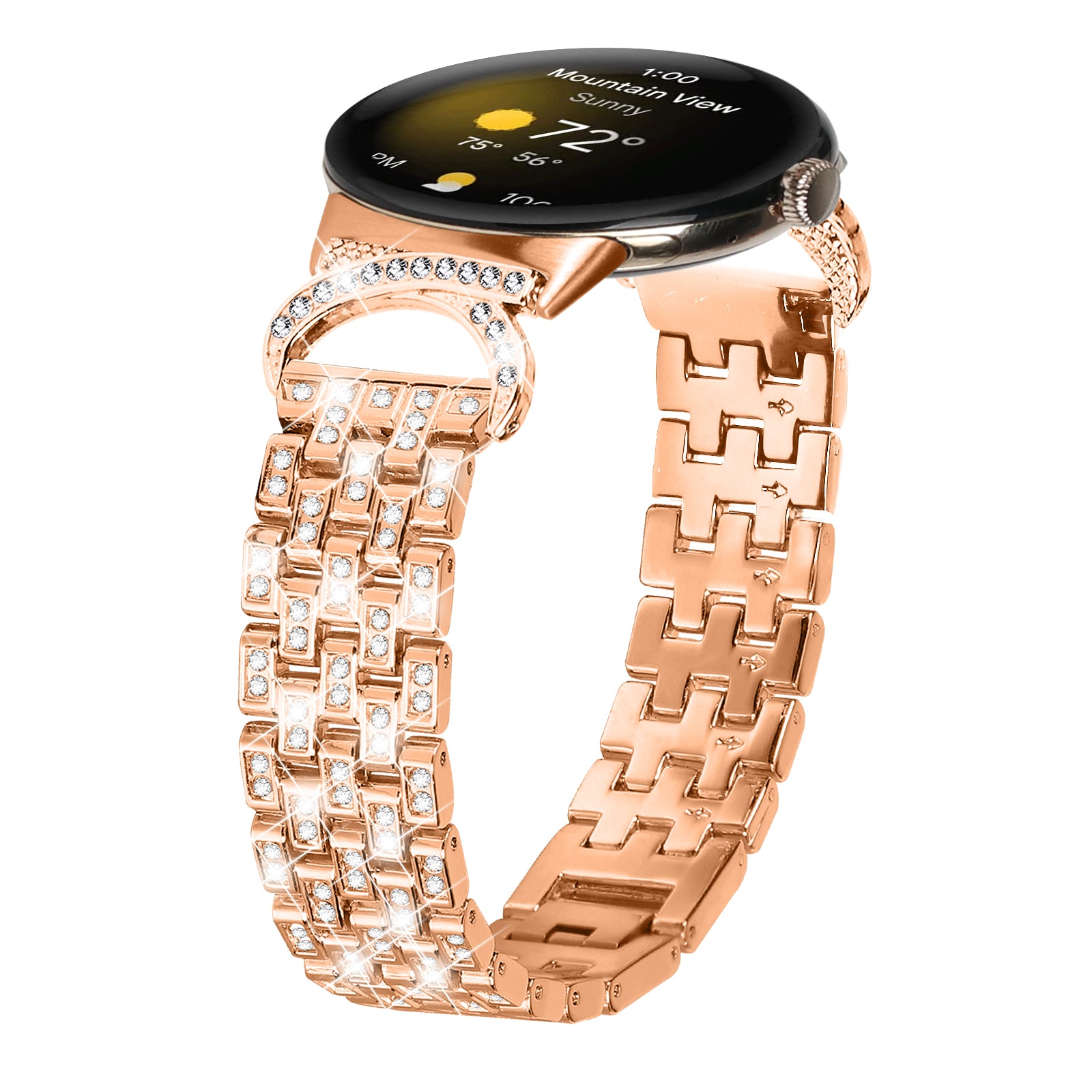 For Google Pixel Watch 2 Pixel Watch Rhinestone Decor Metal Wristband Strap 5-Bead Stainless Steel Watch Band