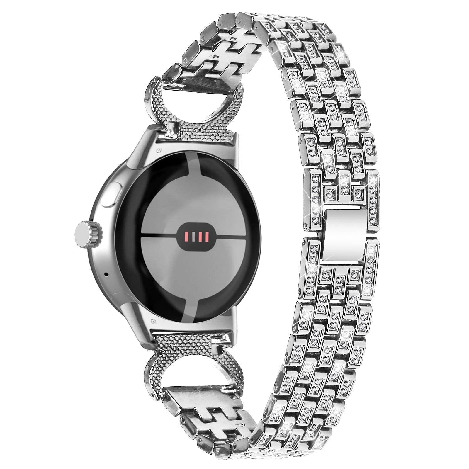 For Google Pixel Watch 2 Pixel Watch Rhinestone Decor Metal Wristband Strap 5-Bead Stainless Steel Watch Band