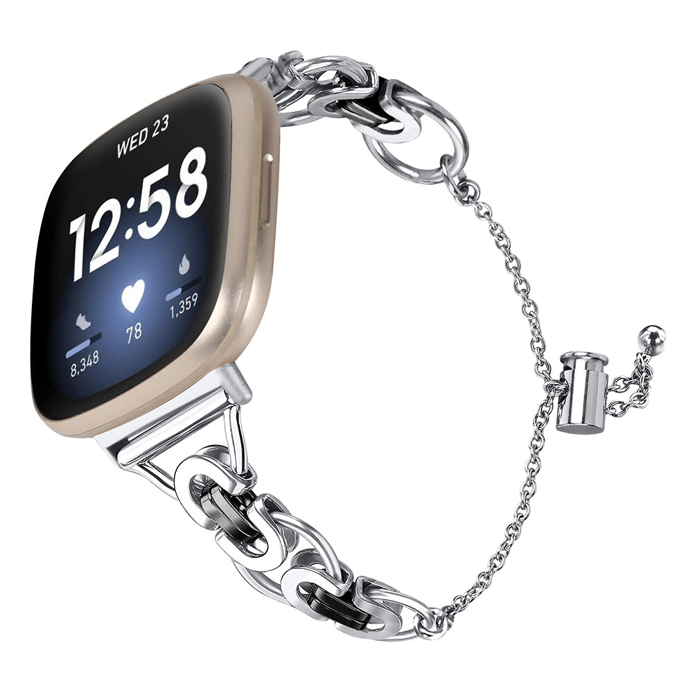 For Fitbit Versa 4 Sense 2 Beaded-Bracelet Band Stainless Steel Watch Strap Replacement