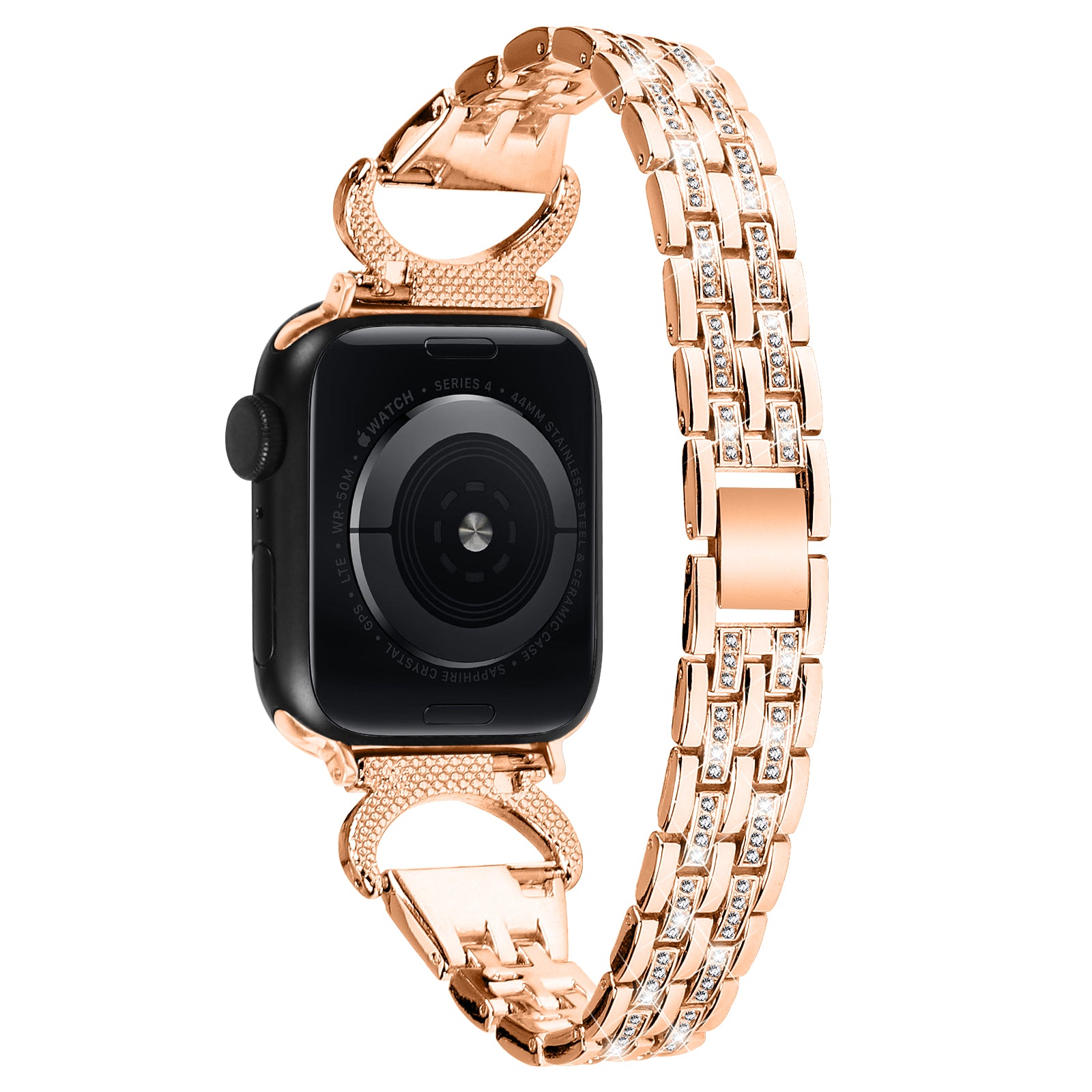 Watch Band for Apple Watch Series 1 2 3 38mm 9 8 7 41mm 6 5 4 SE (2022) SE (2023) SE 40mm Stainless Steel Rhinestone Decor 5-Bead Strap