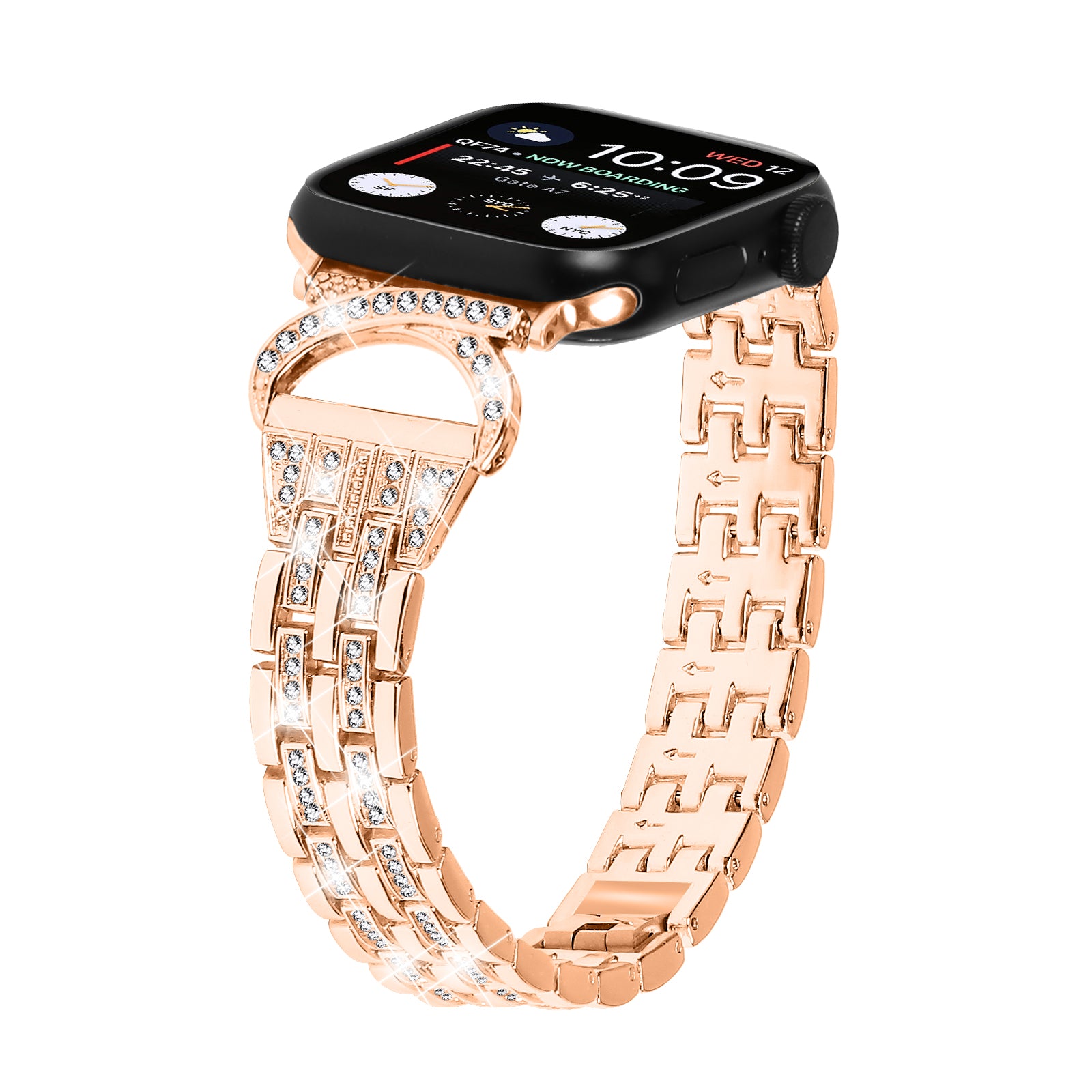 Metal Watch Band for Apple Watch Ultra 2 49mm Series 9 45mm SE (2023) 44mm Ultra 49mm 8 7 45mm 6 5 4 SE (2022) SE 44mm 3 2 1 42mm 5-Bead Rhinestone Decor Stainless Steel Bracelet