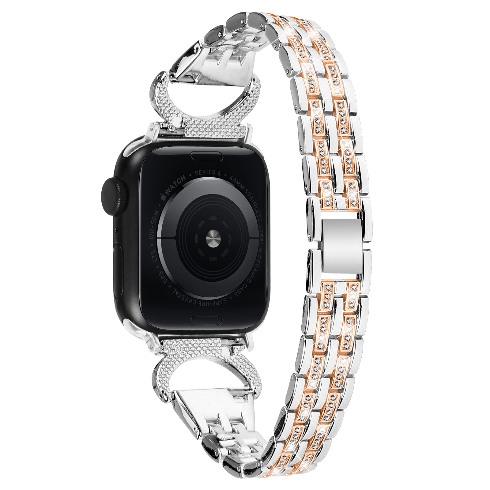 Metal Watch Band for Apple Watch Ultra 2 49mm Series 9 45mm SE (2023) 44mm Ultra 49mm 8 7 45mm 6 5 4 SE (2022) SE 44mm 3 2 1 42mm 5-Bead Rhinestone Decor Stainless Steel Bracelet