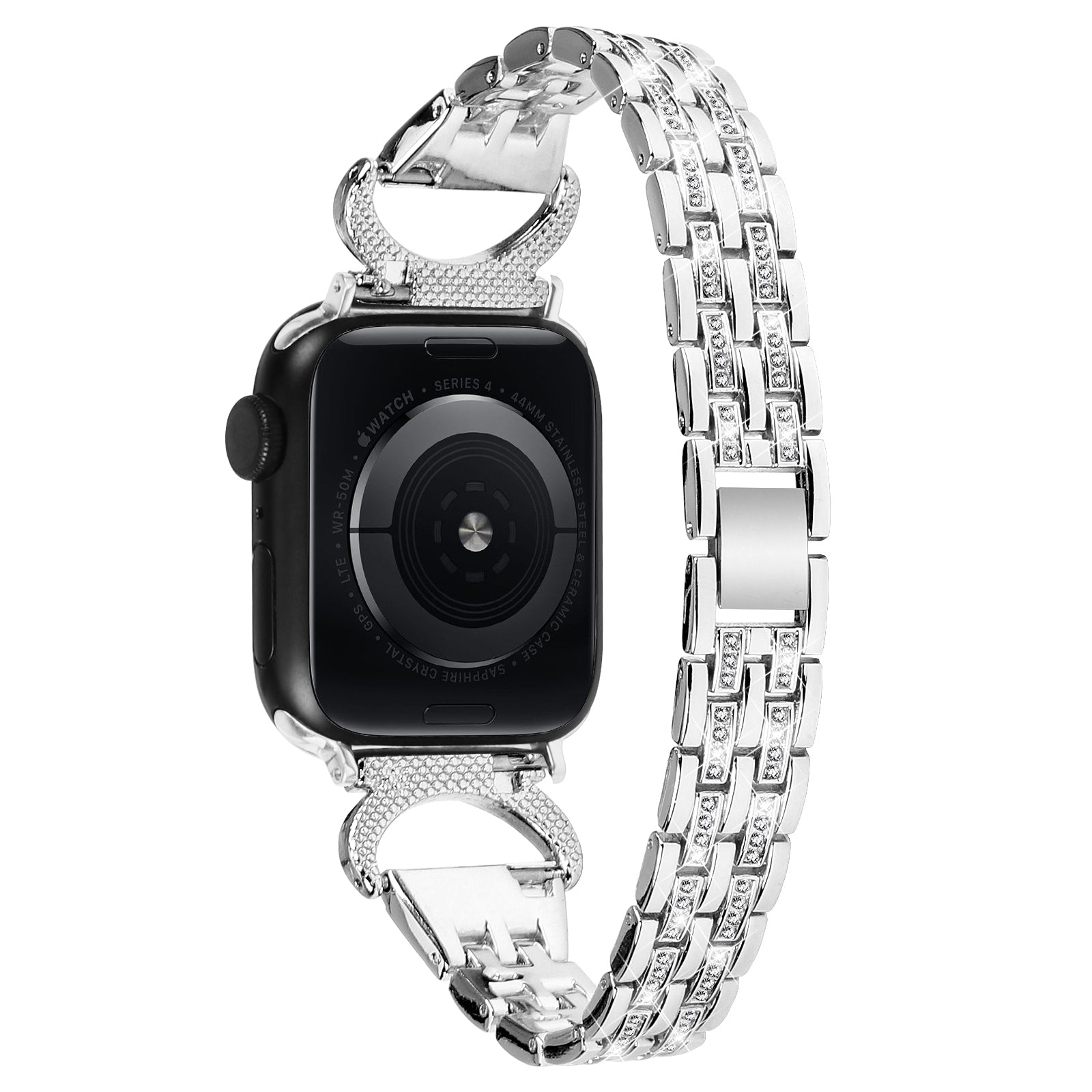 Metal Watch Band for Apple Watch Ultra 2 49mm Series 9 45mm SE (2023) 44mm Ultra 49mm 8 7 45mm 6 5 4 SE (2022) SE 44mm 3 2 1 42mm 5-Bead Rhinestone Decor Stainless Steel Bracelet