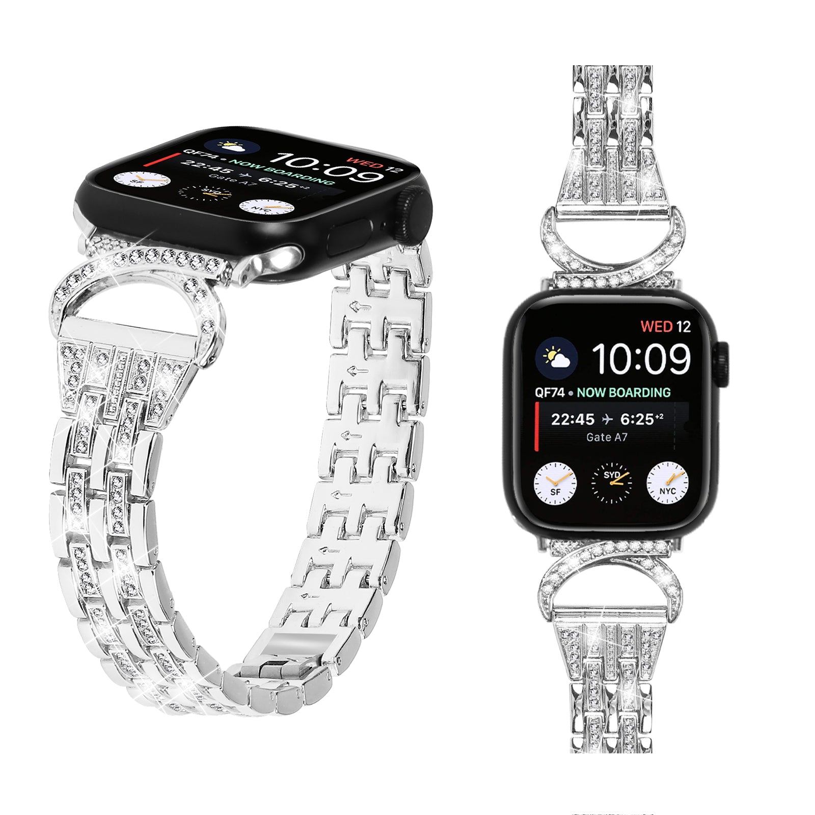 Metal Watch Band for Apple Watch Ultra 2 49mm Series 9 45mm SE (2023) 44mm Ultra 49mm 8 7 45mm 6 5 4 SE (2022) SE 44mm 3 2 1 42mm 5-Bead Rhinestone Decor Stainless Steel Bracelet