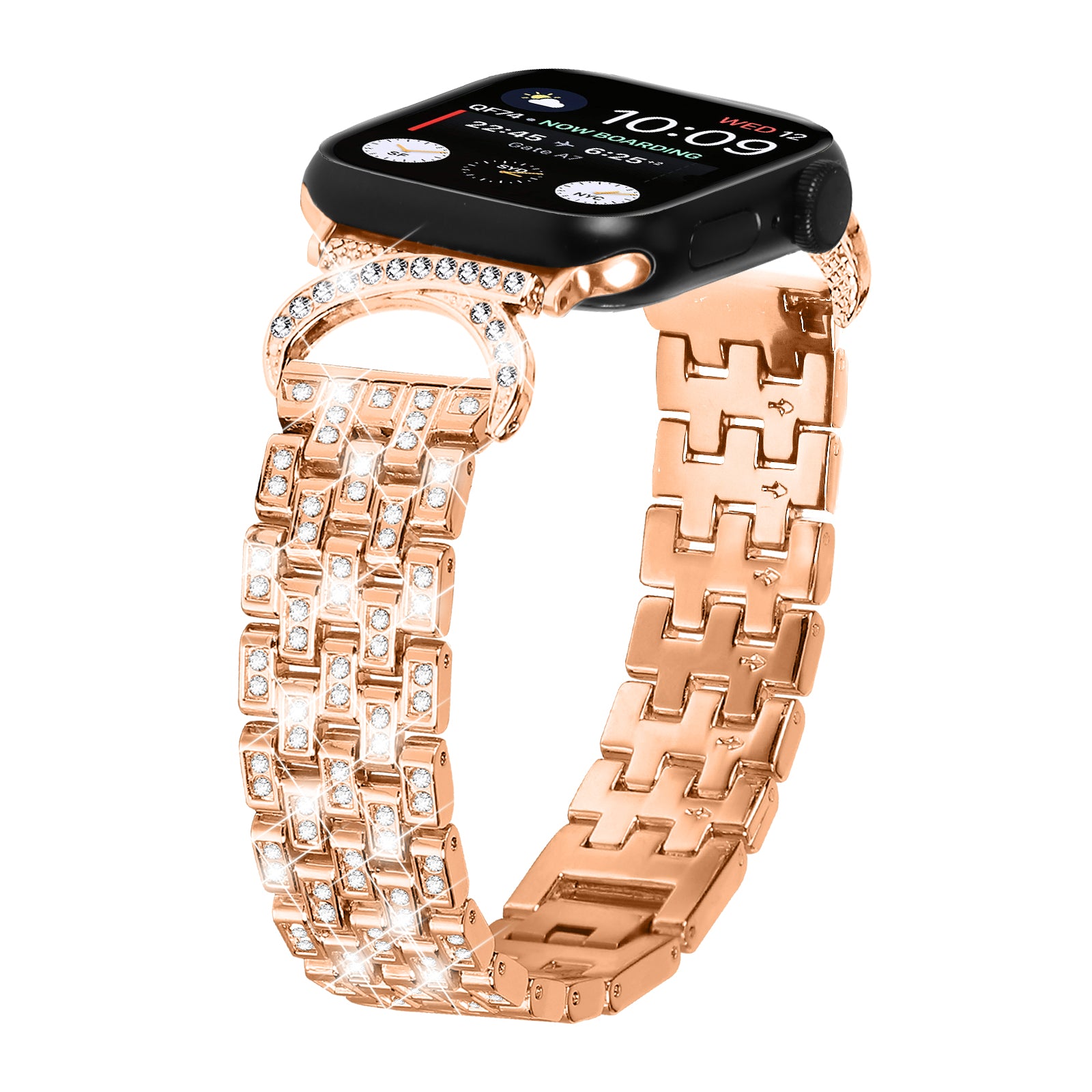 Bling Band for Apple Watch Series 1 2 3 38mm 9 8 7 41mm 6 5 4 SE (2022) SE (2023) SE 40mm Rhinestone Decor Stainless Steel 5-Bead Watch Strap