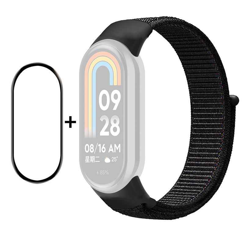 ENKAY HAT-PRINCE For Xiaomi Smart Band 8 Nylon Watch Band Set with PMMA Screen Film Sticker Wrist Strap