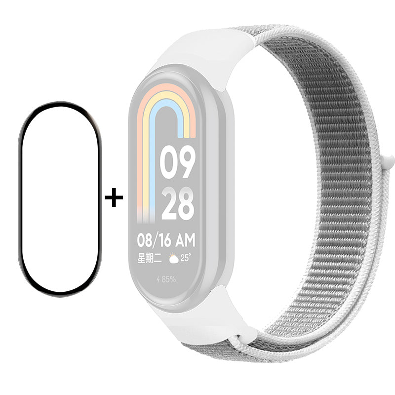 ENKAY HAT-PRINCE For Xiaomi Smart Band 8 Nylon Watch Band Set with PMMA Screen Film Sticker Wrist Strap