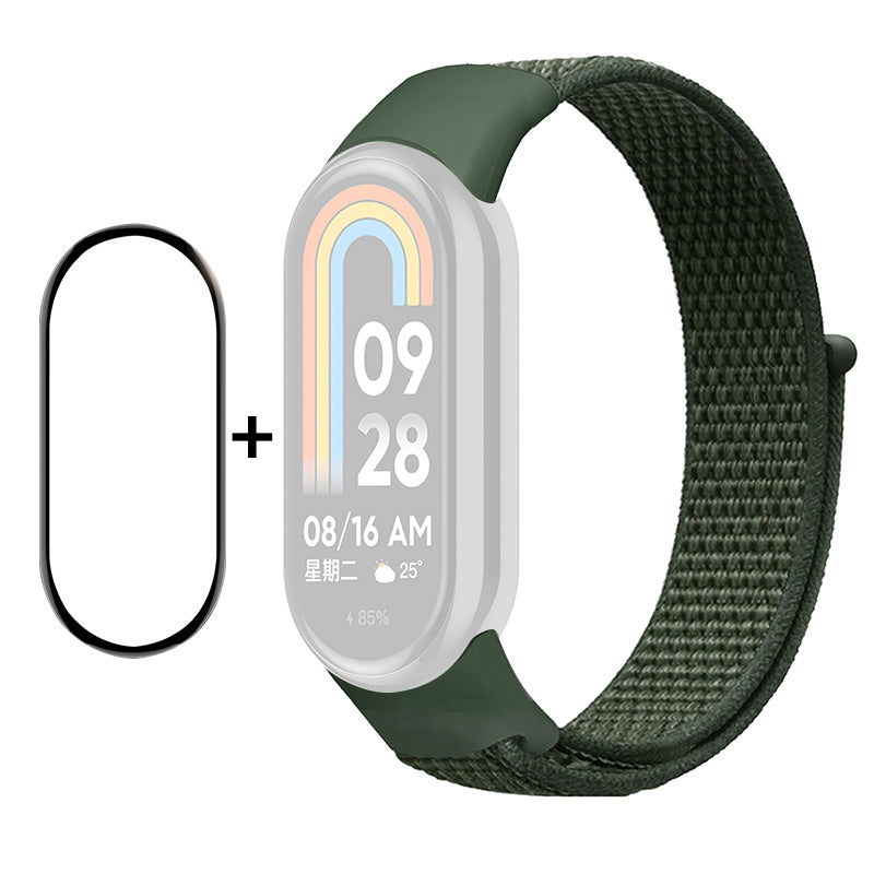 ENKAY HAT-PRINCE For Xiaomi Smart Band 8 Nylon Watch Band Set with PMMA Screen Film Sticker Wrist Strap