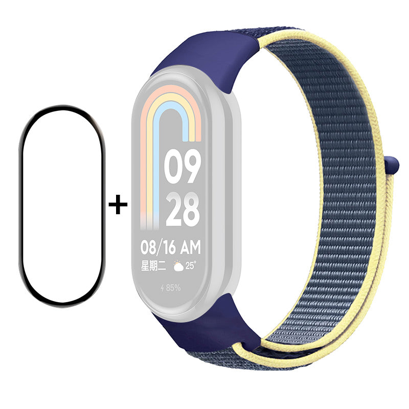 ENKAY HAT-PRINCE For Xiaomi Smart Band 8 Nylon Watch Band Set with PMMA Screen Film Sticker Wrist Strap