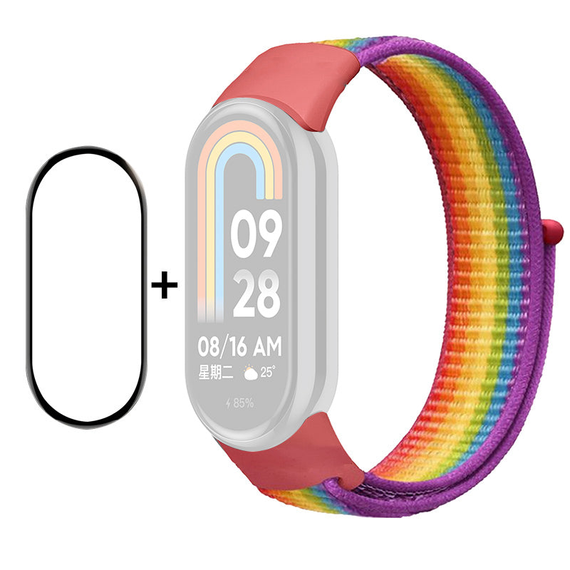 ENKAY HAT-PRINCE For Xiaomi Smart Band 8 Nylon Watch Band Set with PMMA Screen Film Sticker Wrist Strap