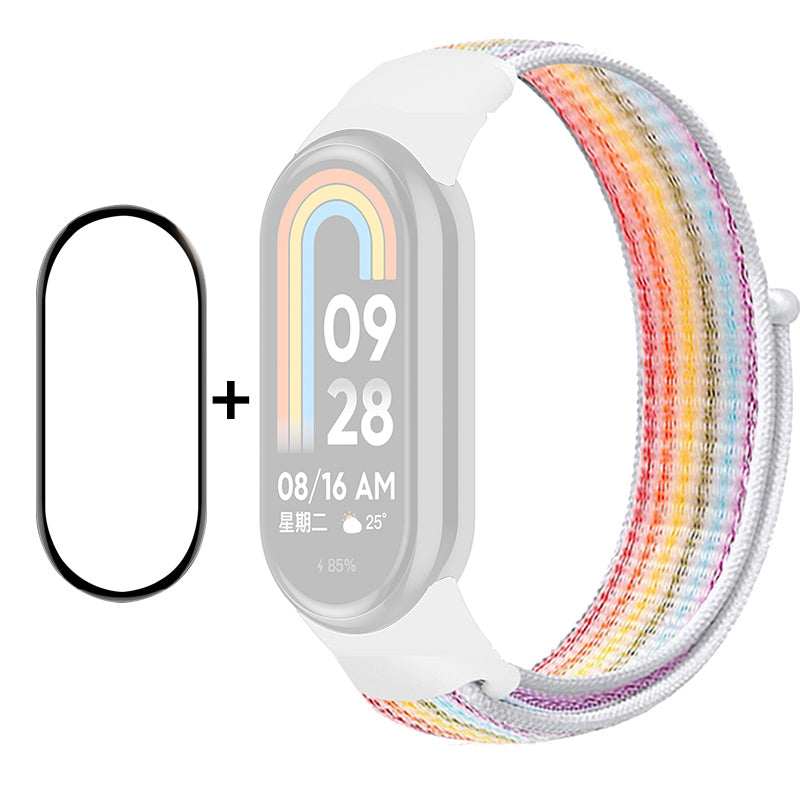 ENKAY HAT-PRINCE For Xiaomi Smart Band 8 Nylon Watch Band Set with PMMA Screen Film Sticker Wrist Strap