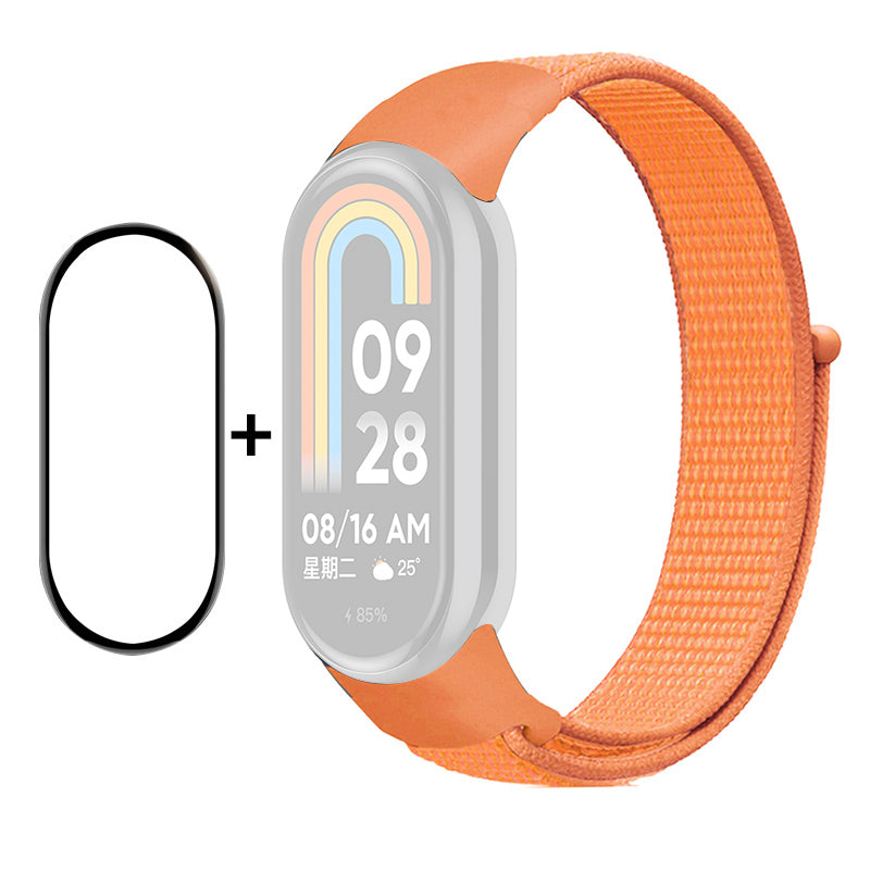 ENKAY HAT-PRINCE For Xiaomi Smart Band 8 Nylon Watch Band Set with PMMA Screen Film Sticker Wrist Strap