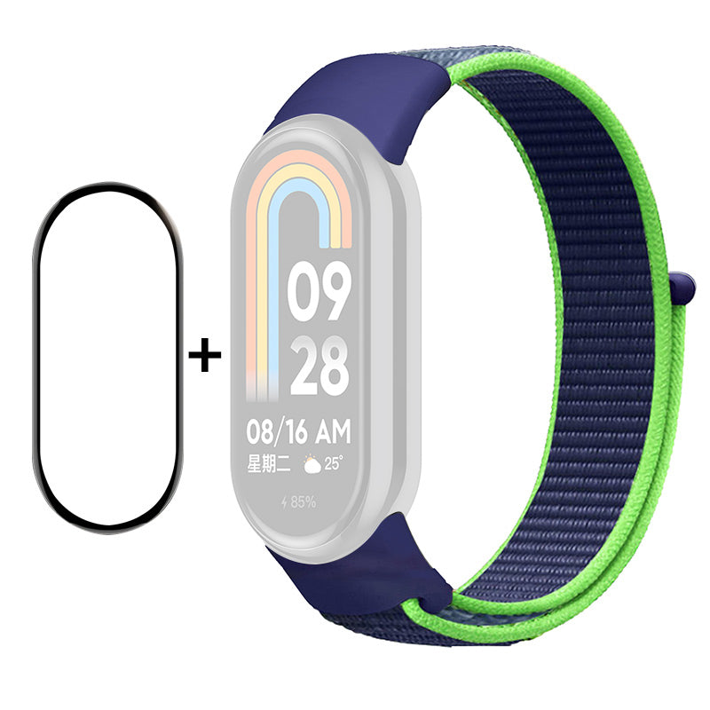 ENKAY HAT-PRINCE For Xiaomi Smart Band 8 Nylon Watch Band Set with PMMA Screen Film Sticker Wrist Strap
