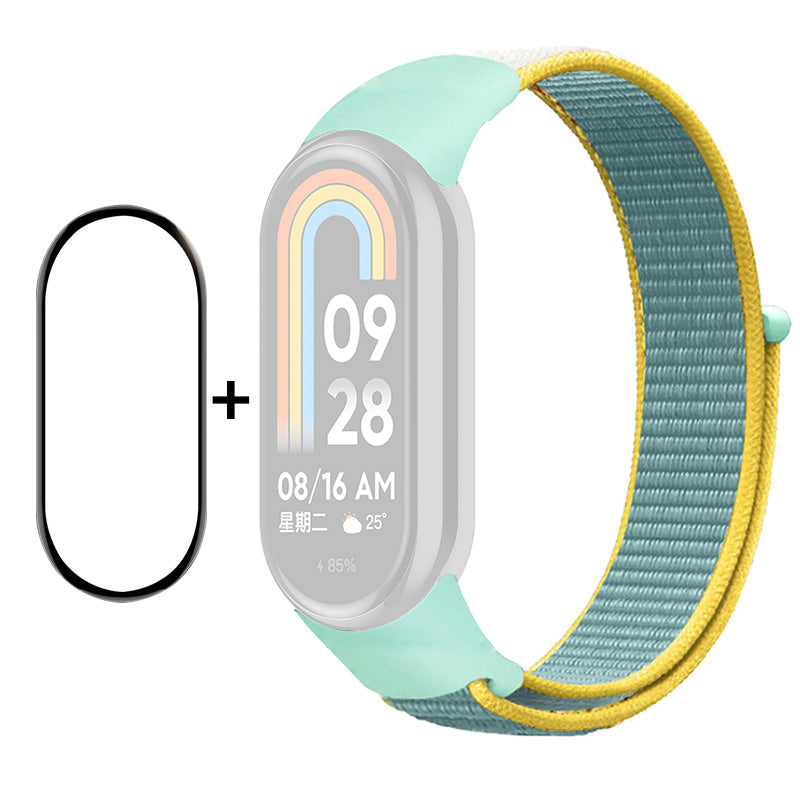 ENKAY HAT-PRINCE For Xiaomi Smart Band 8 Nylon Watch Band Set with PMMA Screen Film Sticker Wrist Strap