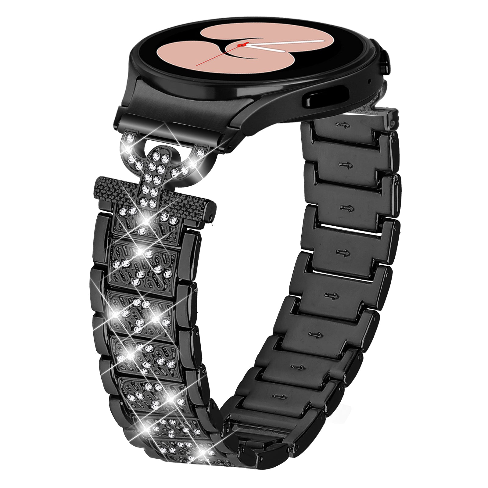 For Samsung Galaxy Watch6 40mm 44mm Watch6 Classic 43mm 47mm Watch 5 40mm 44mm Watch4 40mm 44mm Stainless Steel 3-Bead Rhinestone Watch Strap