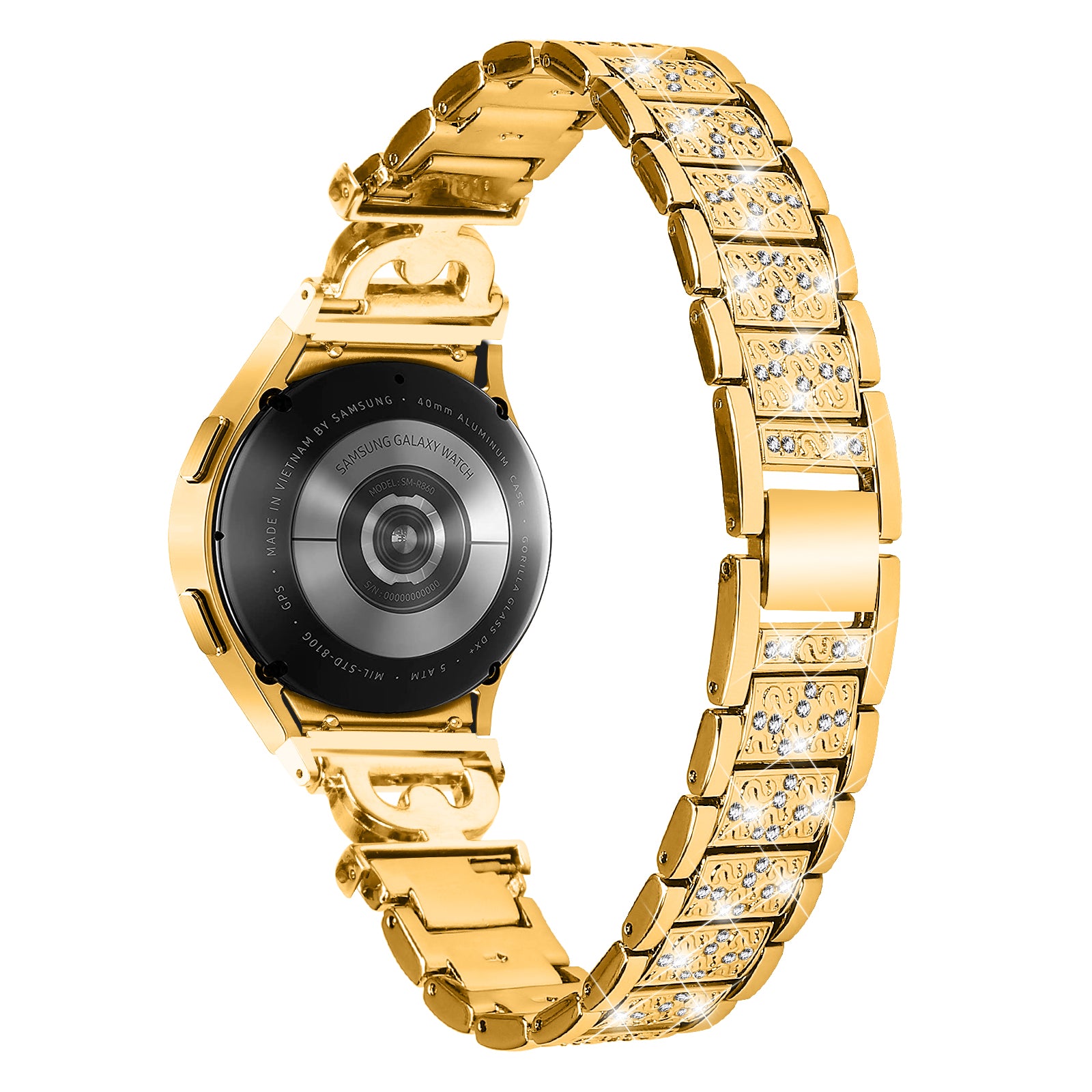 For Samsung Galaxy Watch6 40mm 44mm Watch6 Classic 43mm 47mm Watch 5 40mm 44mm Watch4 40mm 44mm Stainless Steel 3-Bead Rhinestone Watch Strap