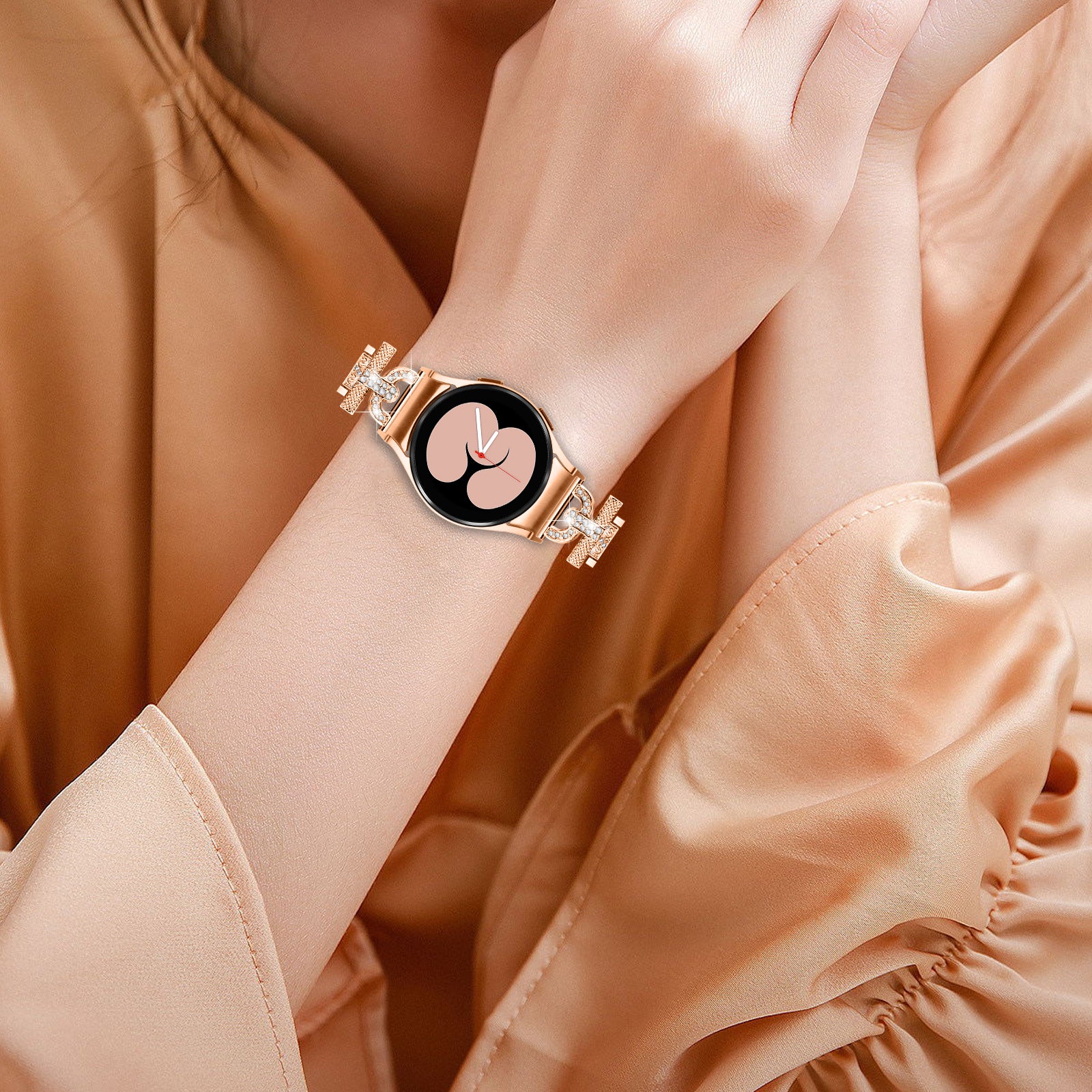 For Samsung Galaxy Watch6 40mm 44mm Watch6 Classic 43mm 47mm Watch 5 40mm 44mm Watch4 40mm 44mm Stainless Steel 3-Bead Rhinestone Watch Strap