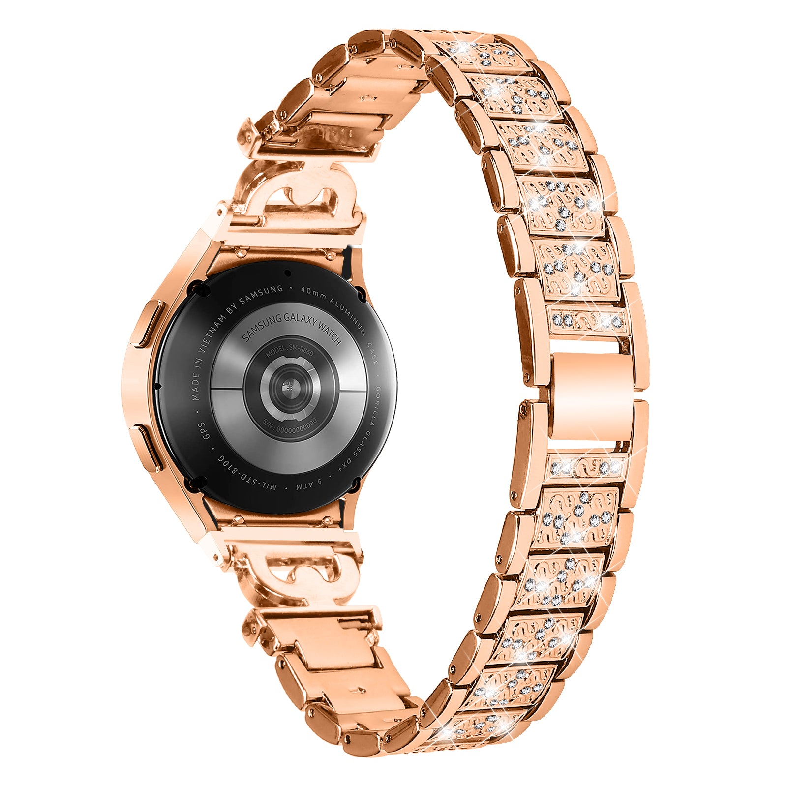 For Samsung Galaxy Watch 6 40mm 44mm Easy Installation Stainless Steel Watch Strap 3-Bead Rhinestone Watch Band