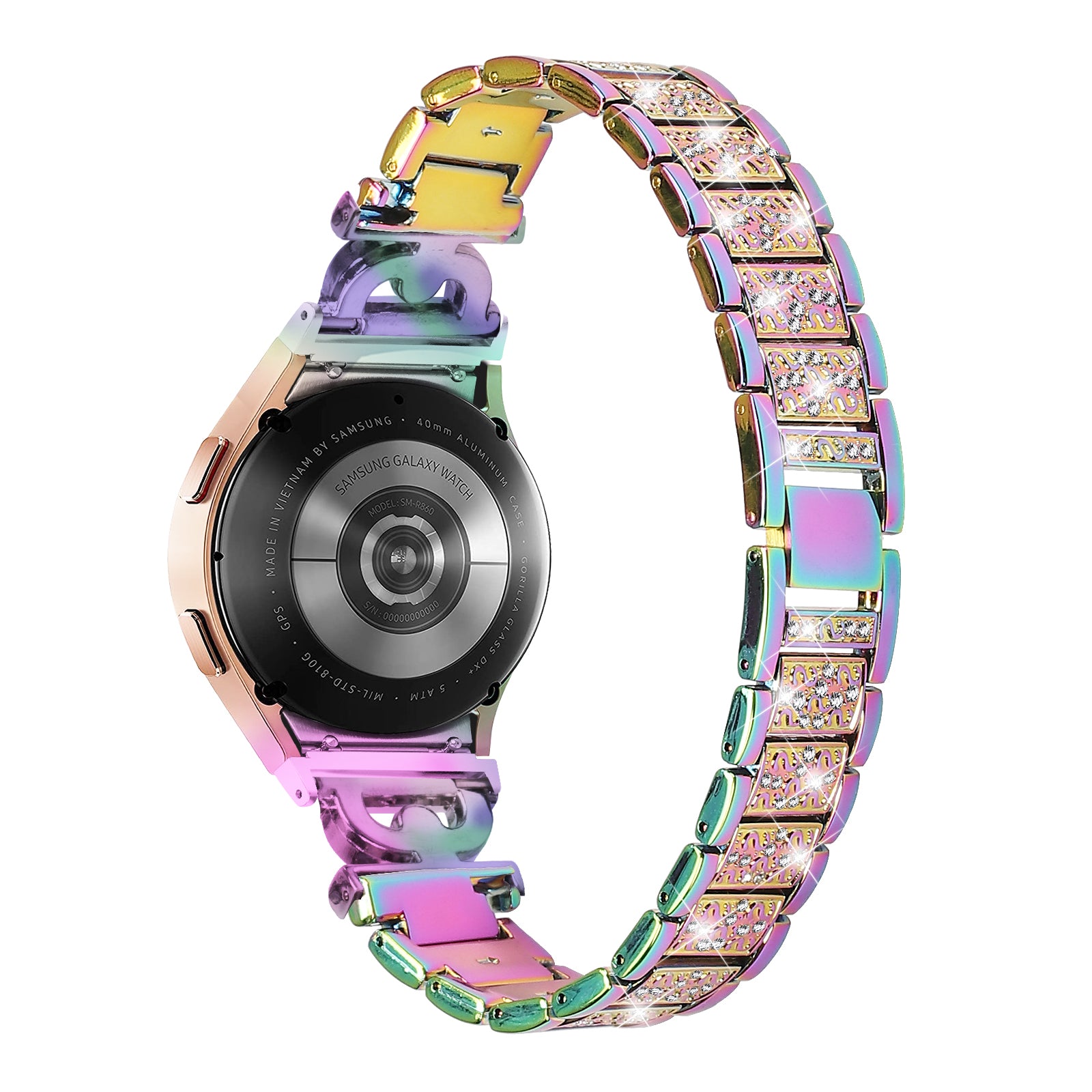 For Samsung Galaxy Watch 6 40mm 44mm Easy Installation Stainless Steel Watch Strap 3-Bead Rhinestone Watch Band