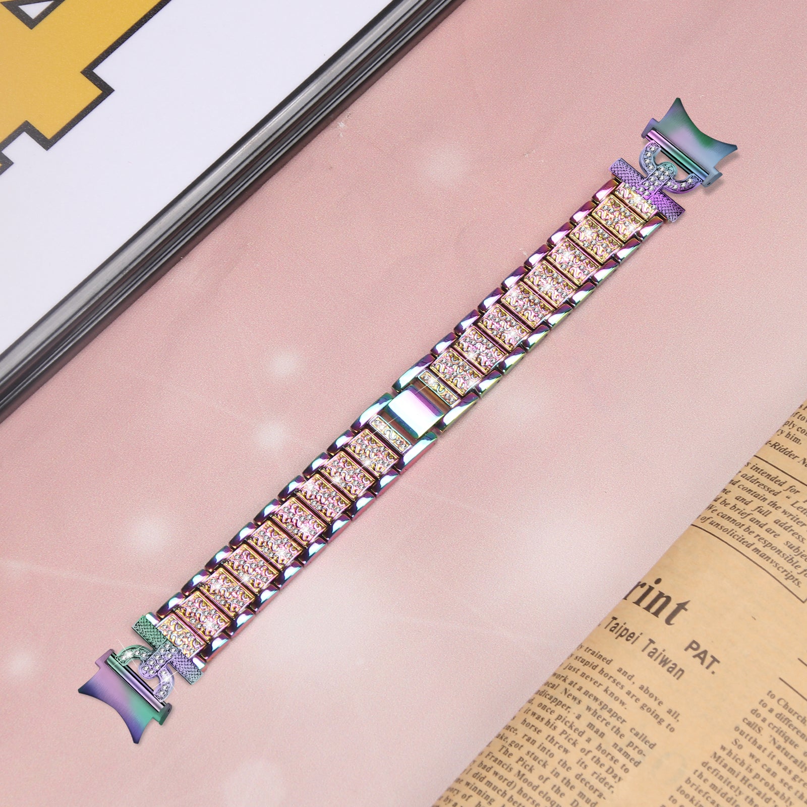 For Samsung Galaxy Watch 6 40mm 44mm Easy Installation Stainless Steel Watch Strap 3-Bead Rhinestone Watch Band