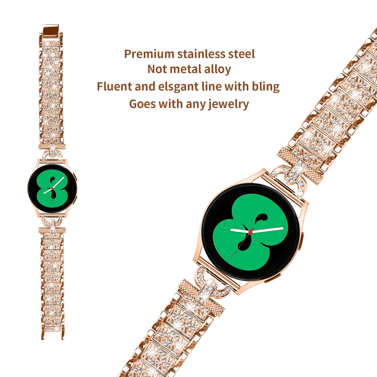 Watch Strap for Samsung Galaxy Watch6 40mm 44mm Watch6 Classic 43mm 47mm Watch 5 40mm 44mm Watch4 40mm 44mm Watch3 41mm Stainless Steel 20mm Rhinestone Decor Band