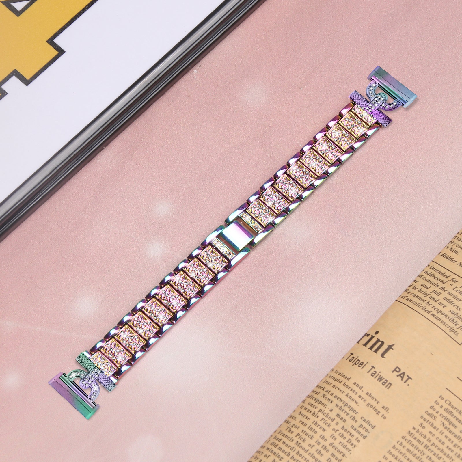 3-Bead Rhinestone Decor Smartwatch Strap for Fitbit Versa 3 Sense Stainless Steel Watch Band Replacement