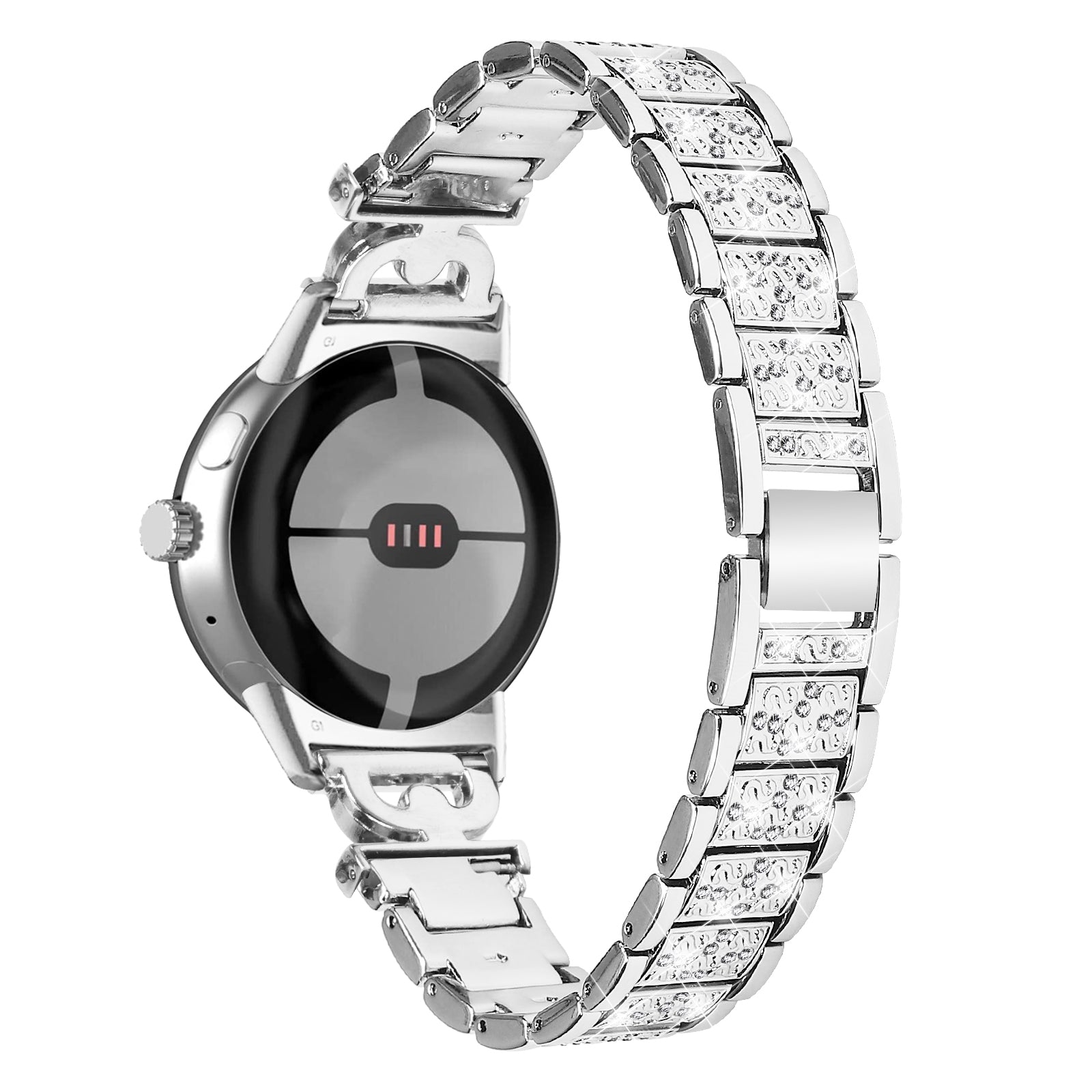 For Google Pixel Watch 2 Pixel Watch 3-Bead Rhinestone Decor Stainless Steel Strap Watch Band Replacement