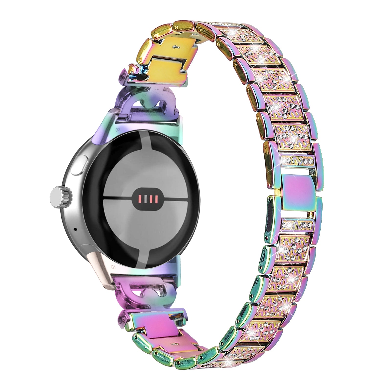 For Google Pixel Watch 2 Pixel Watch 3-Bead Rhinestone Decor Stainless Steel Strap Watch Band Replacement