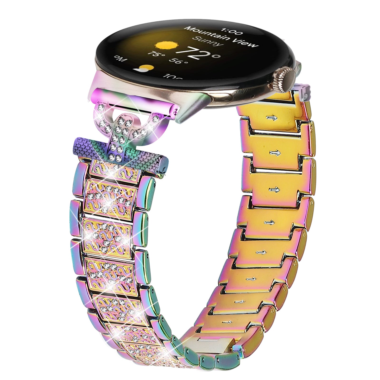 For Google Pixel Watch 2 Pixel Watch 3-Bead Rhinestone Decor Stainless Steel Strap Watch Band Replacement