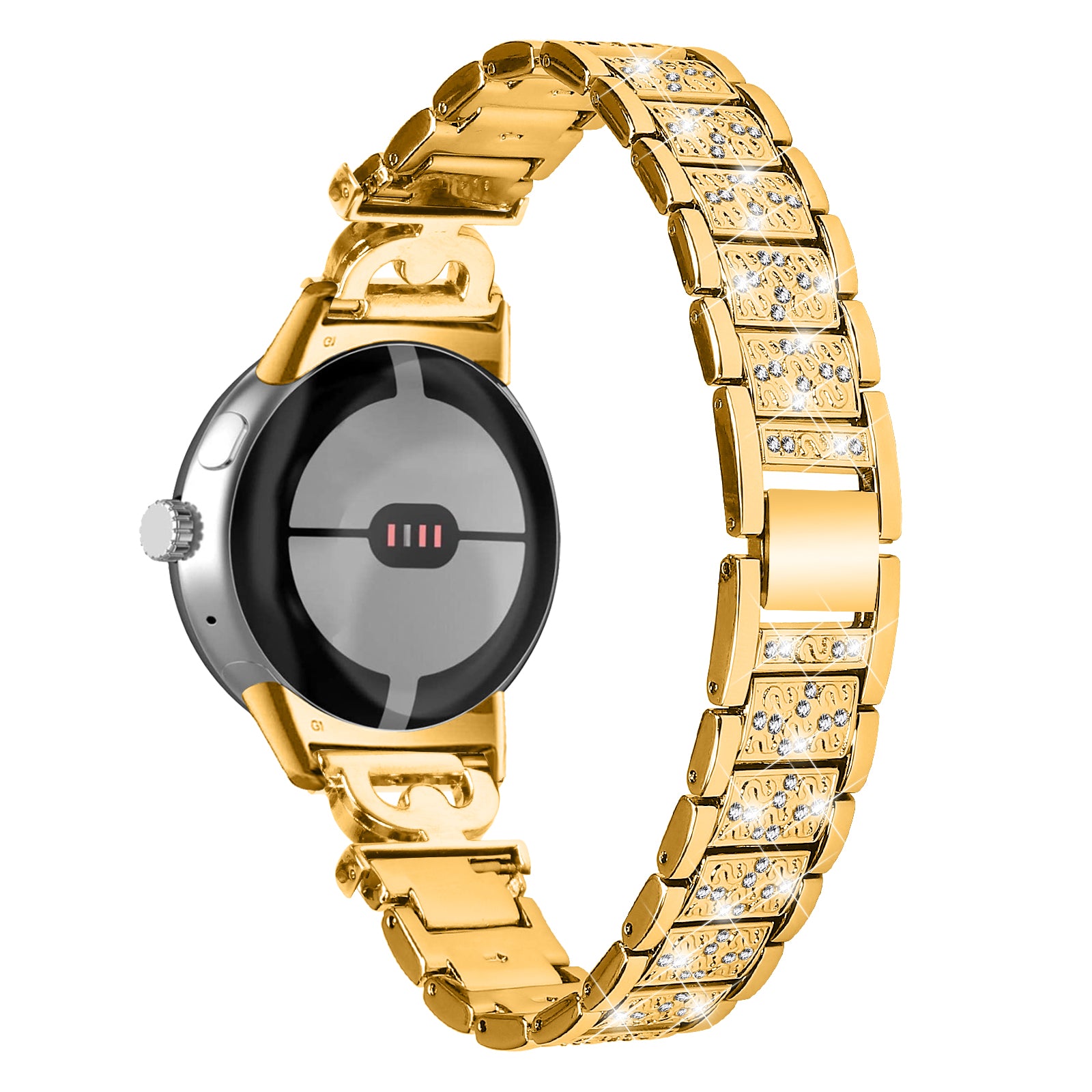 For Google Pixel Watch 2 Pixel Watch 3-Bead Rhinestone Decor Stainless Steel Strap Watch Band Replacement
