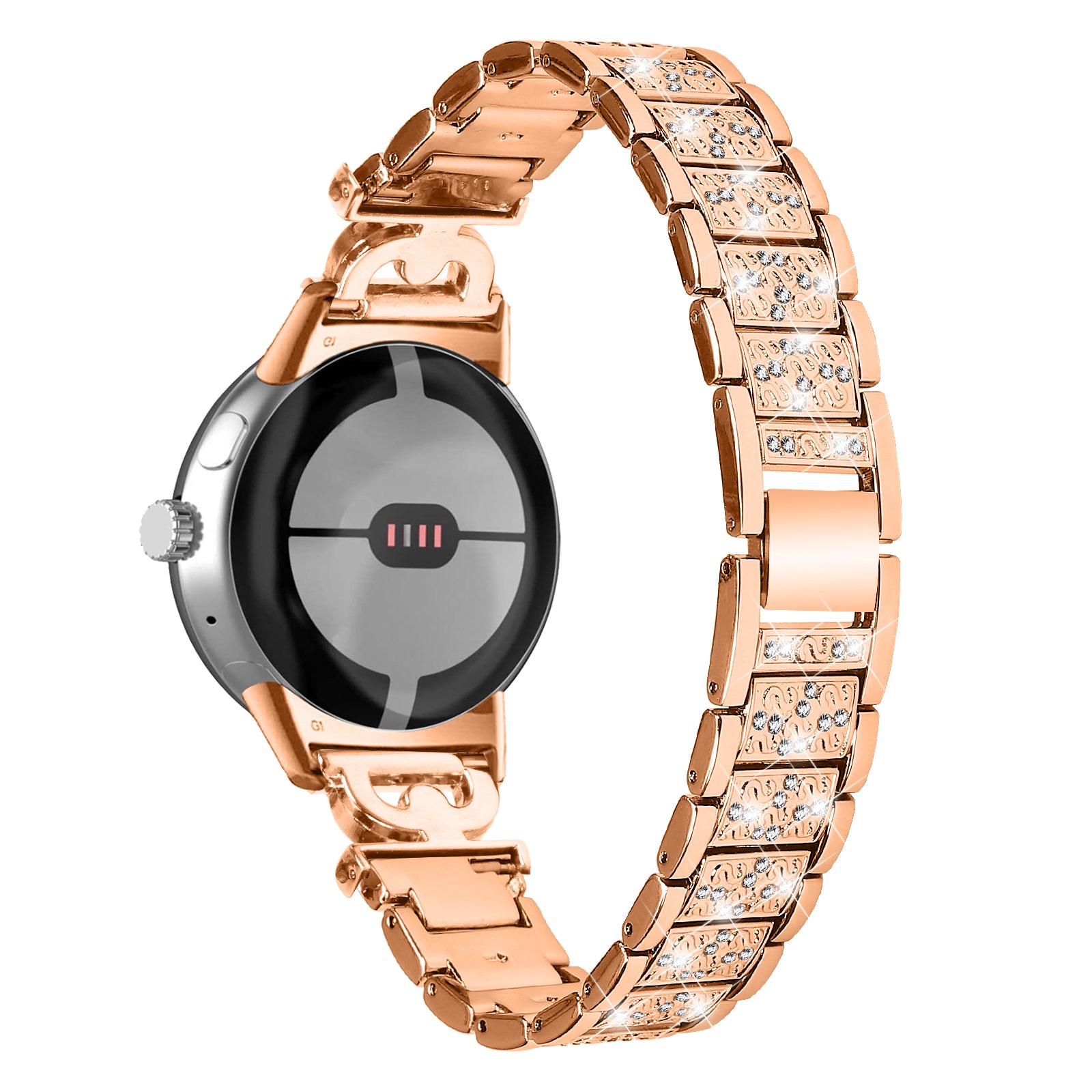 For Google Pixel Watch 2 Pixel Watch 3-Bead Rhinestone Decor Stainless Steel Strap Watch Band Replacement
