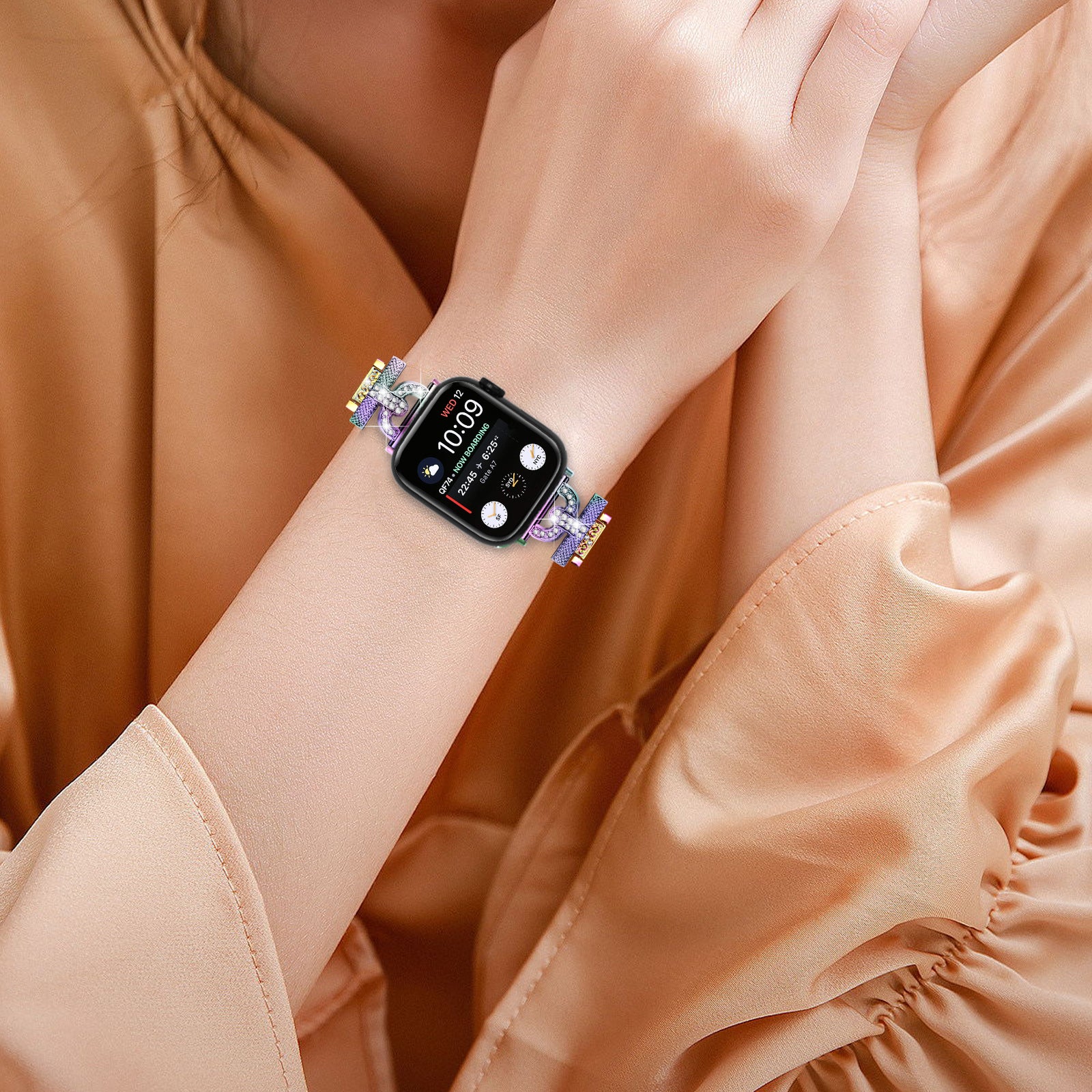 Watch Band for Apple Watch Series 9 8 7 41mm 6 5 4 SE SE (2022) SE (2023) 40mm Series 3 2 1 38mm Stainless Steel Rhinestone Decor Watch Strap