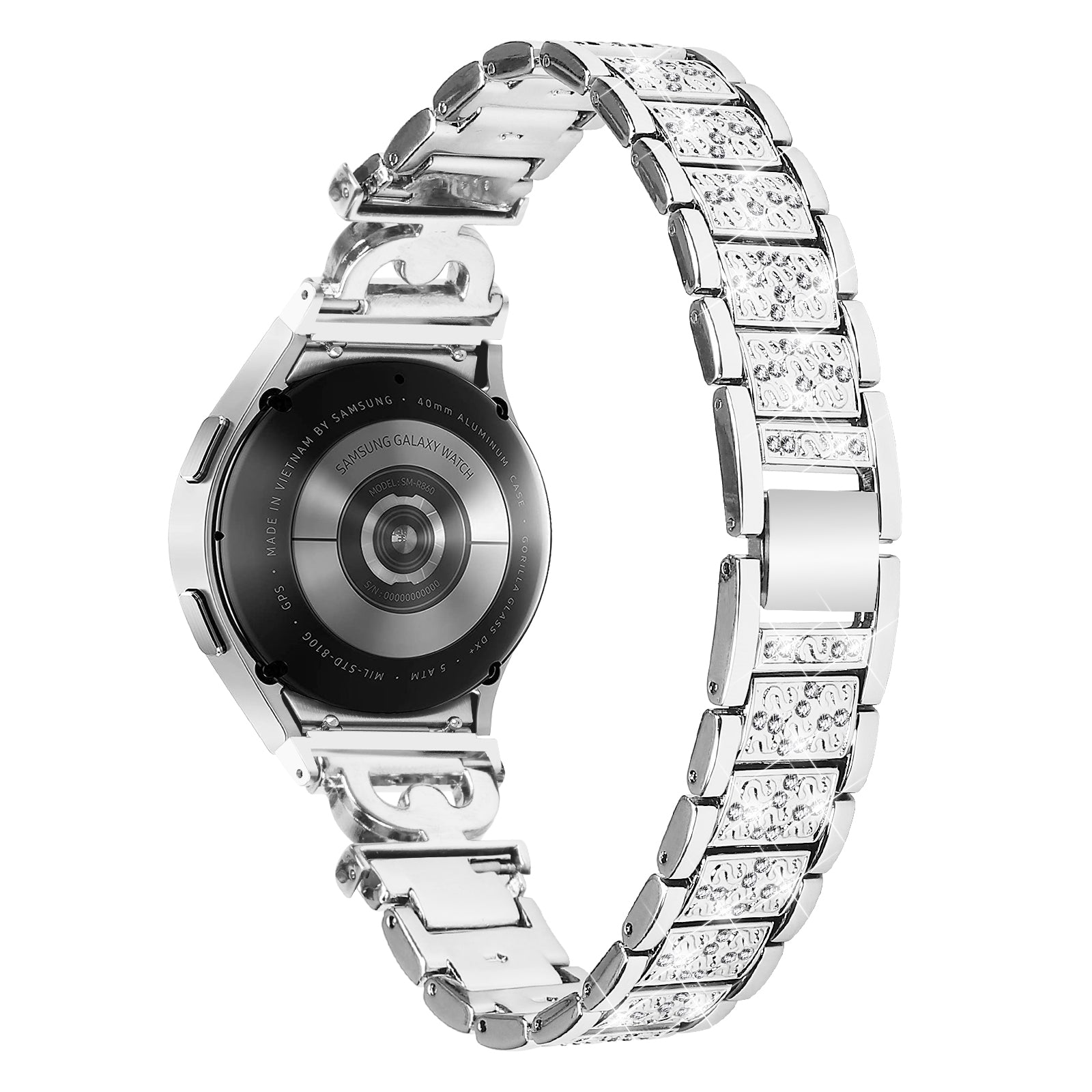 Stainless Steel Band for Samsung Galaxy Watch6 40mm 44mm Watch6 Classic 43mm 47mm Watch 5 40mm 44mm Watch4 40mm 44mm 3-Bead Rhinestone Decor Watch Strap with Connector