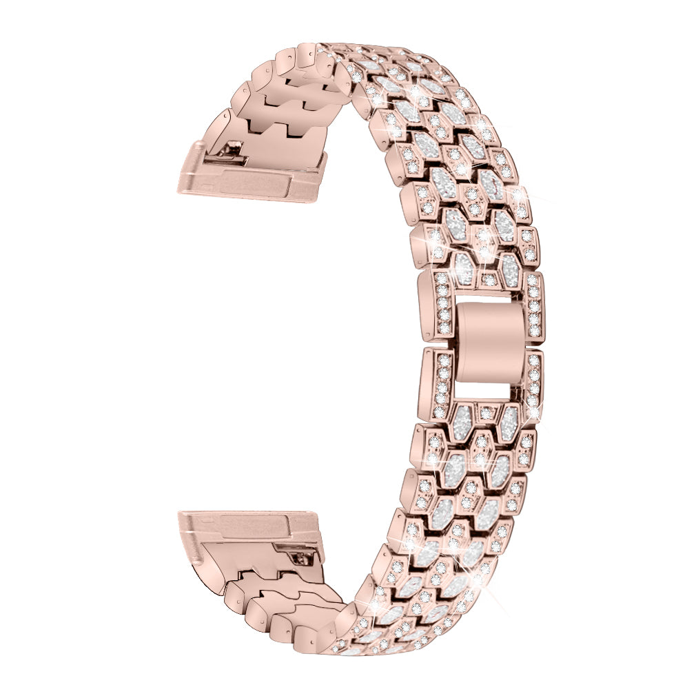 For Fitbit Versa 4 Sense 2 Dispensing Rhinestone Decor Watch Band 5-Bead Zinc Alloy Metal Bracelet