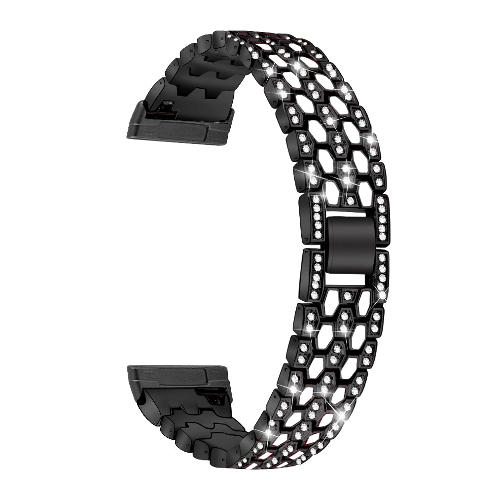 For Fitbit Versa 4 Sense 2 Dispensing Rhinestone Decor Watch Band 5-Bead Zinc Alloy Metal Bracelet