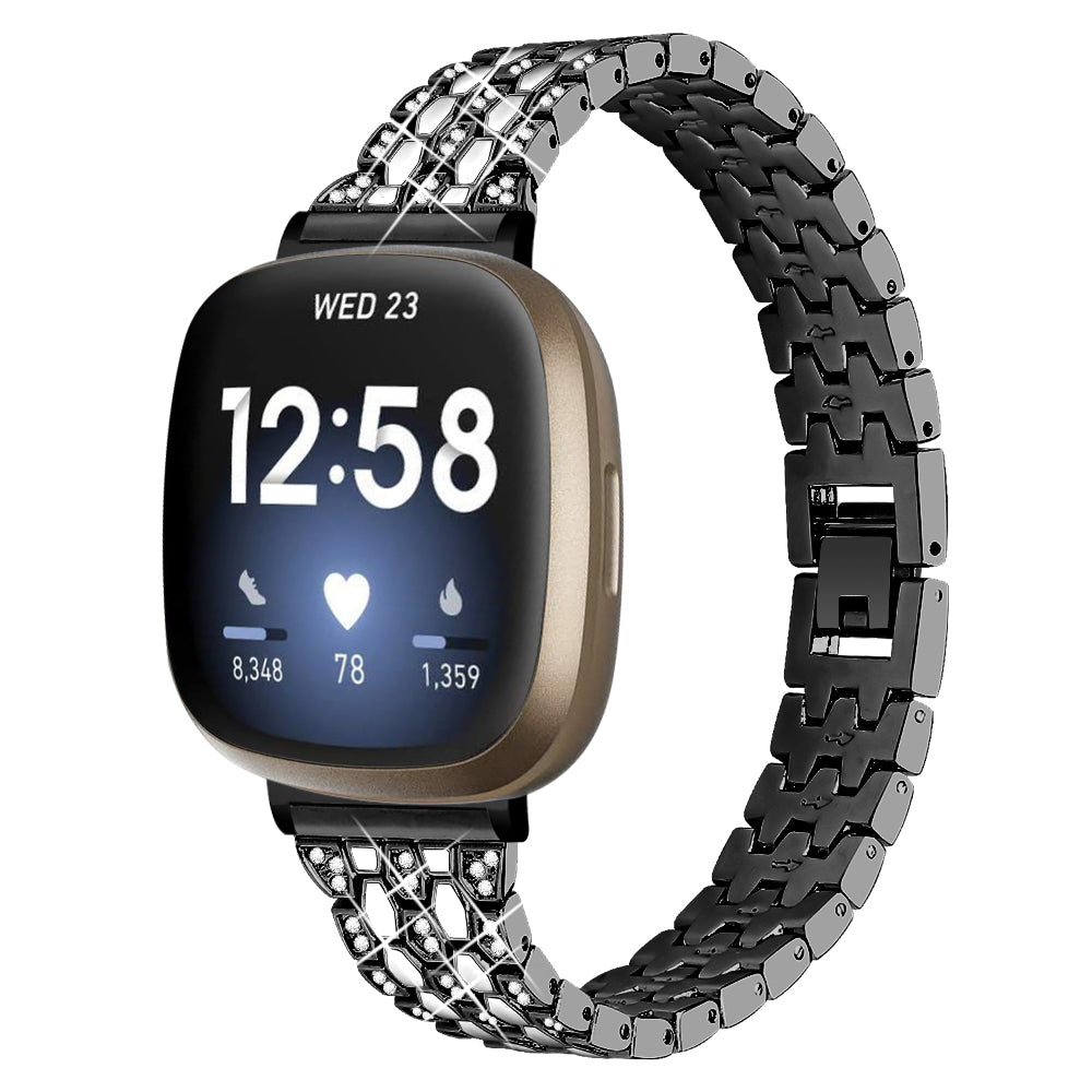 For Fitbit Versa 4 Sense 2 Dispensing Rhinestone Decor Watch Band 5-Bead Zinc Alloy Metal Bracelet