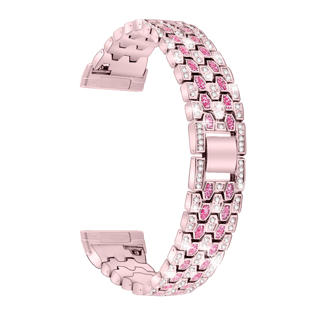For Fitbit Versa 4 Sense 2 Dispensing Rhinestone Decor Watch Band 5-Bead Zinc Alloy Metal Bracelet
