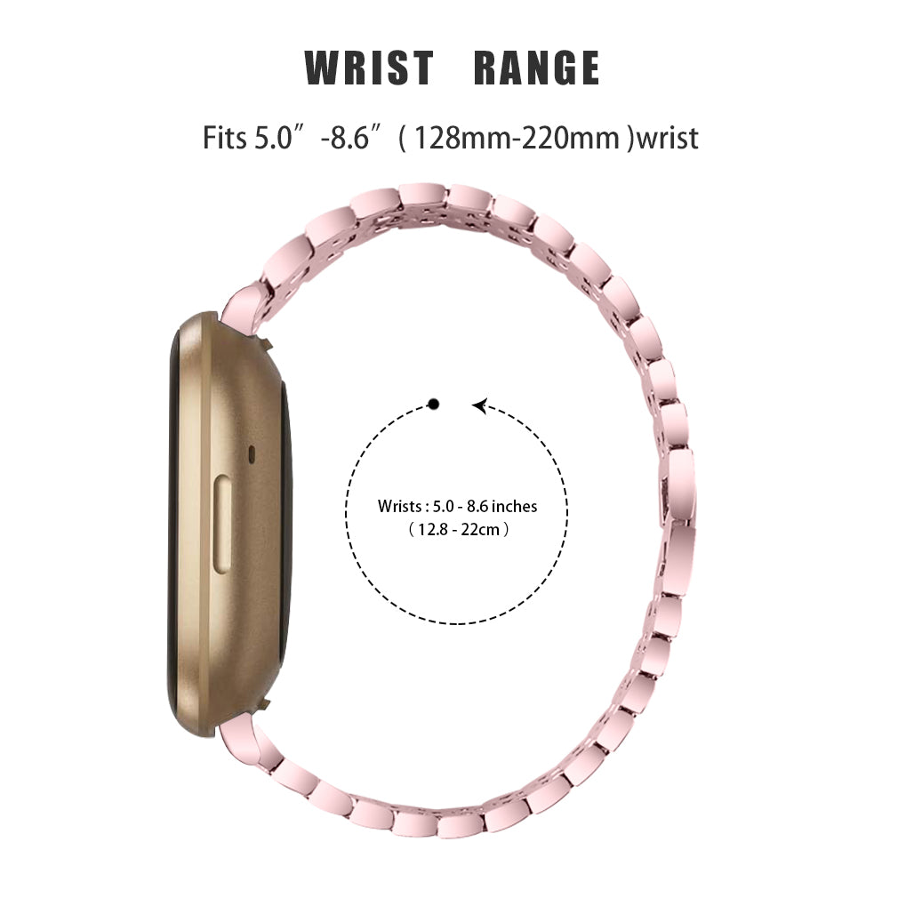 For Fitbit Versa 4 Sense 2 Dispensing Rhinestone Decor Watch Band 5-Bead Zinc Alloy Metal Bracelet