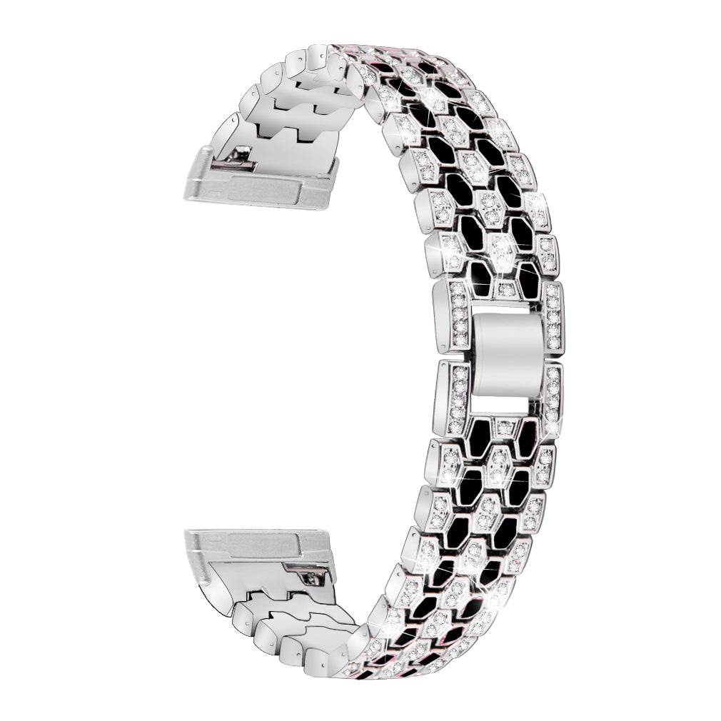 For Fitbit Versa 4 Sense 2 Dispensing Rhinestone Decor Watch Band 5-Bead Zinc Alloy Metal Bracelet